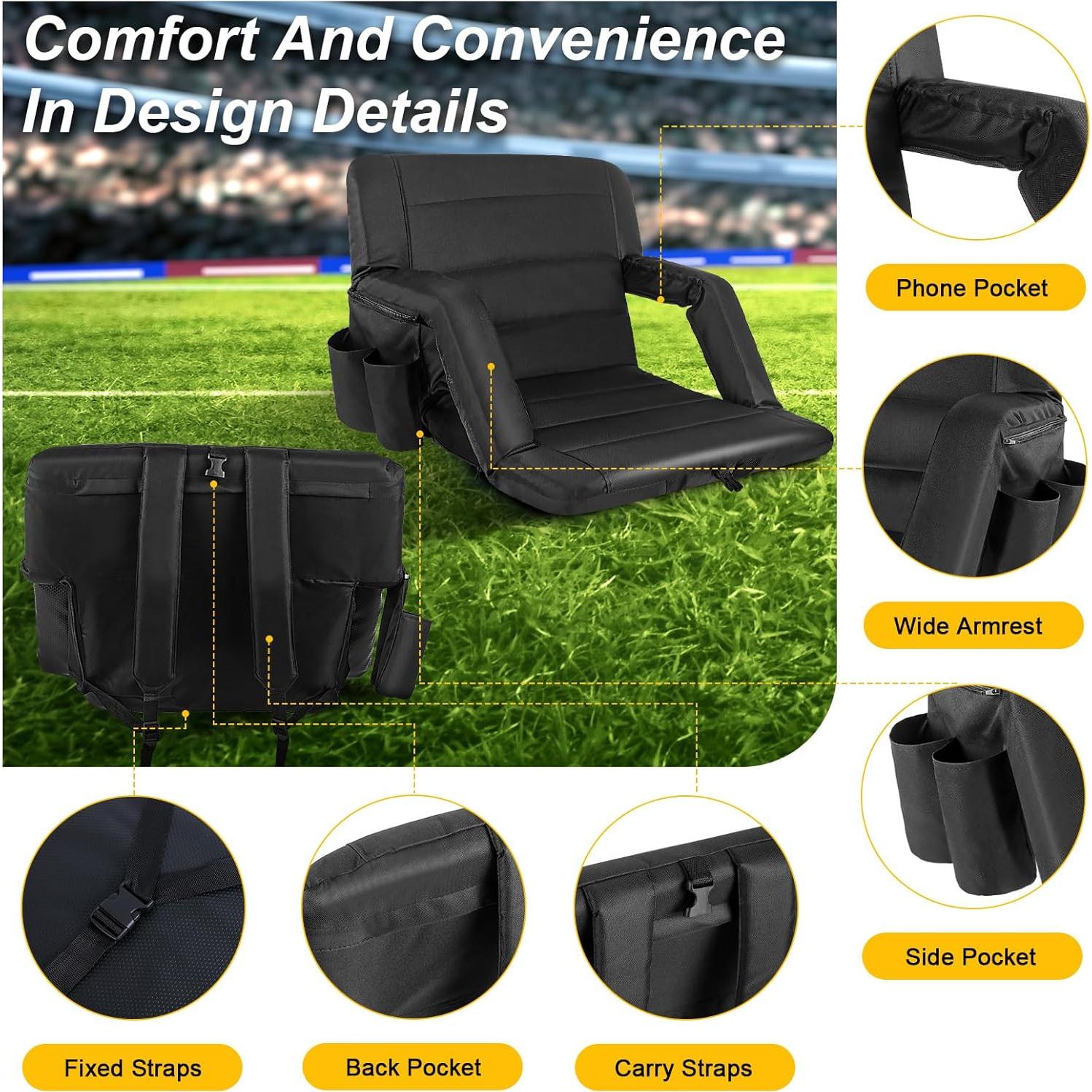 Asiento de Estadio Plegable Extra Ancho Yeyeeyyee 63.5 cm Negro
