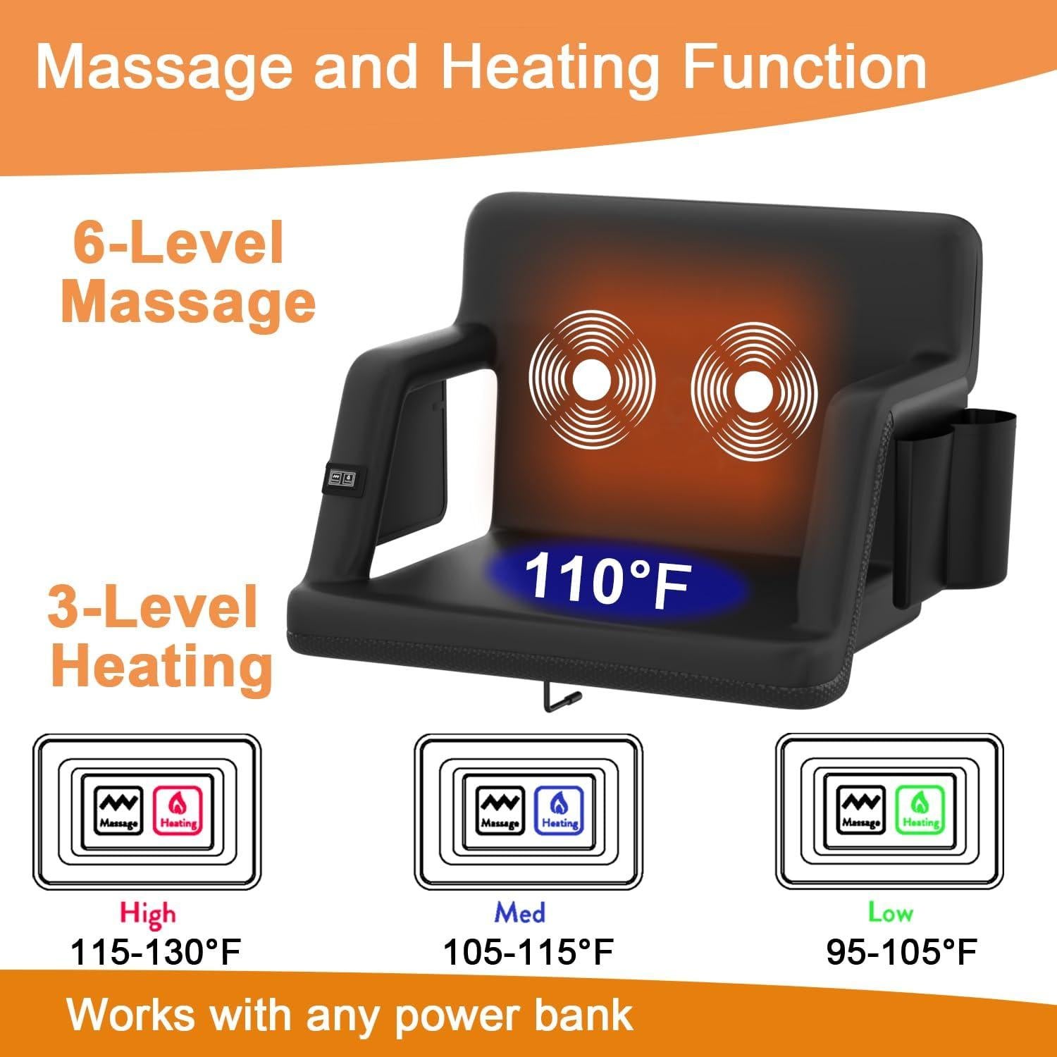 Silla de Estadio Calentada ZOMPAKER JDAM con Masaje 63.5 cm