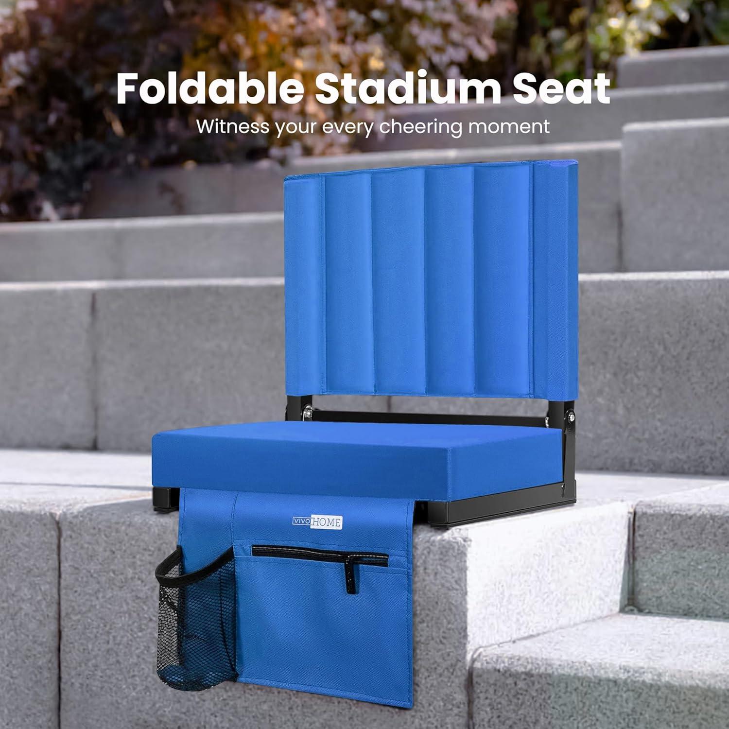 Asiento Portátil para Estadio VIVOHOME Azul Plegable con Respaldo