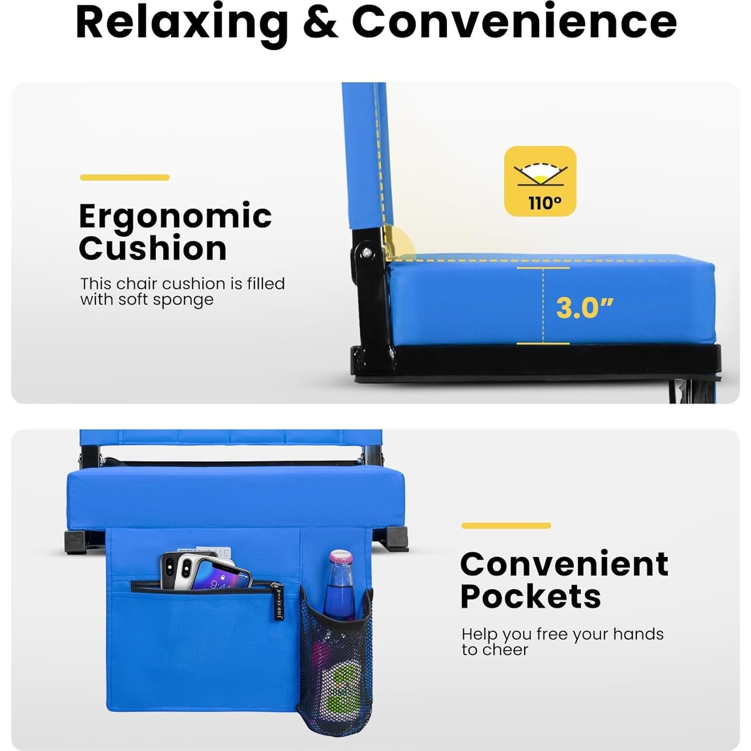 Asiento Portátil para Estadio VIVOHOME Azul Plegable con Respaldo