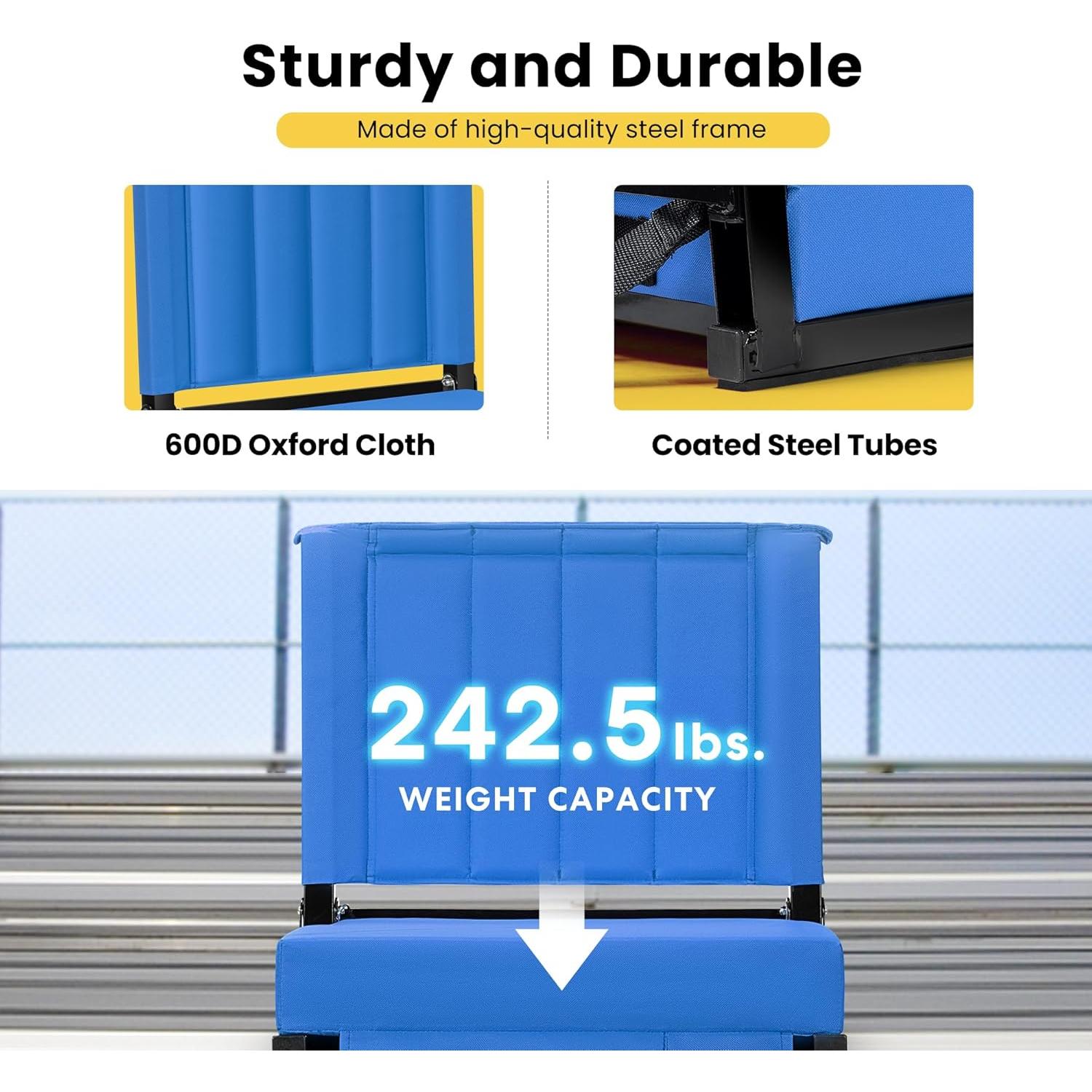 Asiento Portátil para Estadio VIVOHOME Azul Plegable con Respaldo