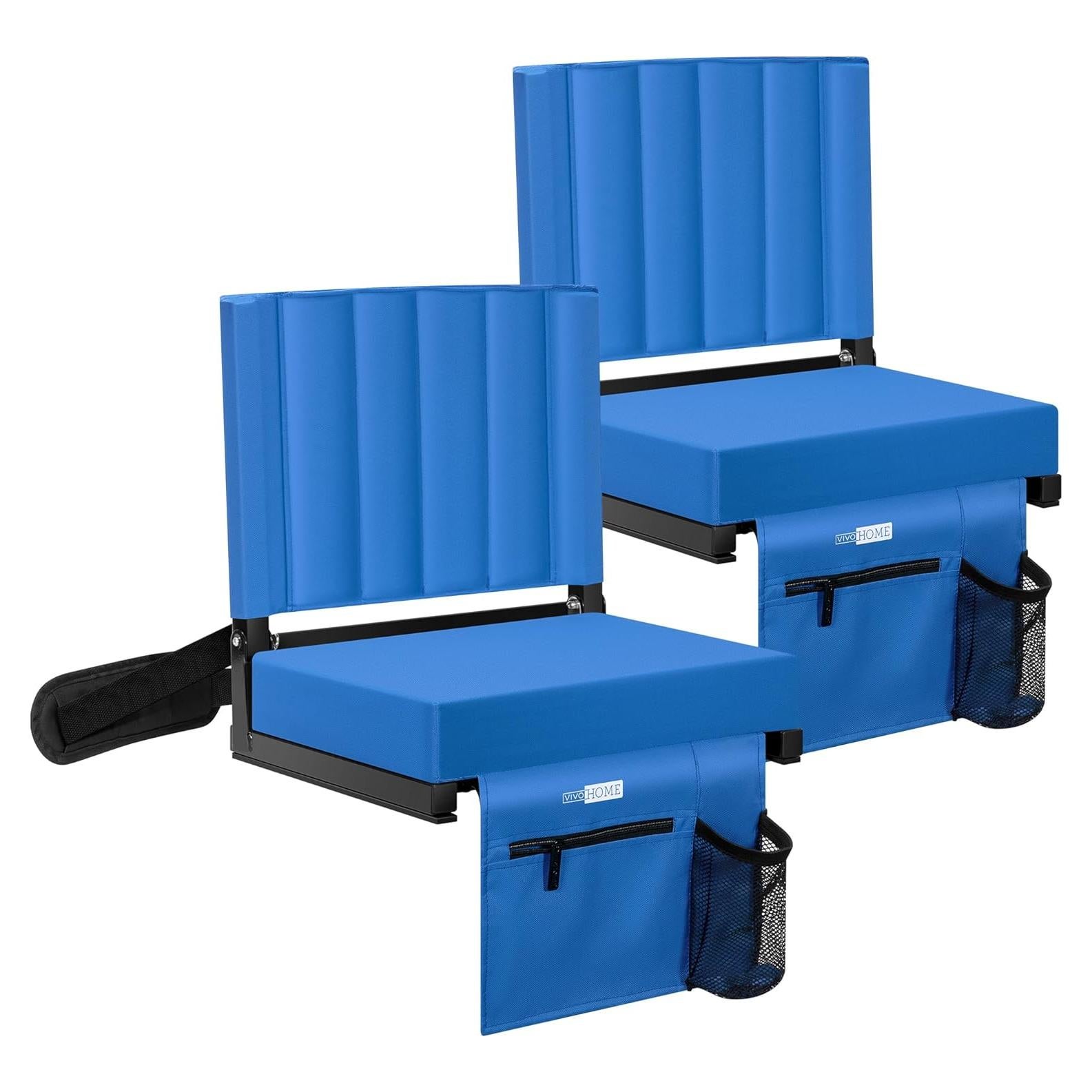 Silla de Estadio VIVOHOME Azul Plegable con Cojín y Soporte