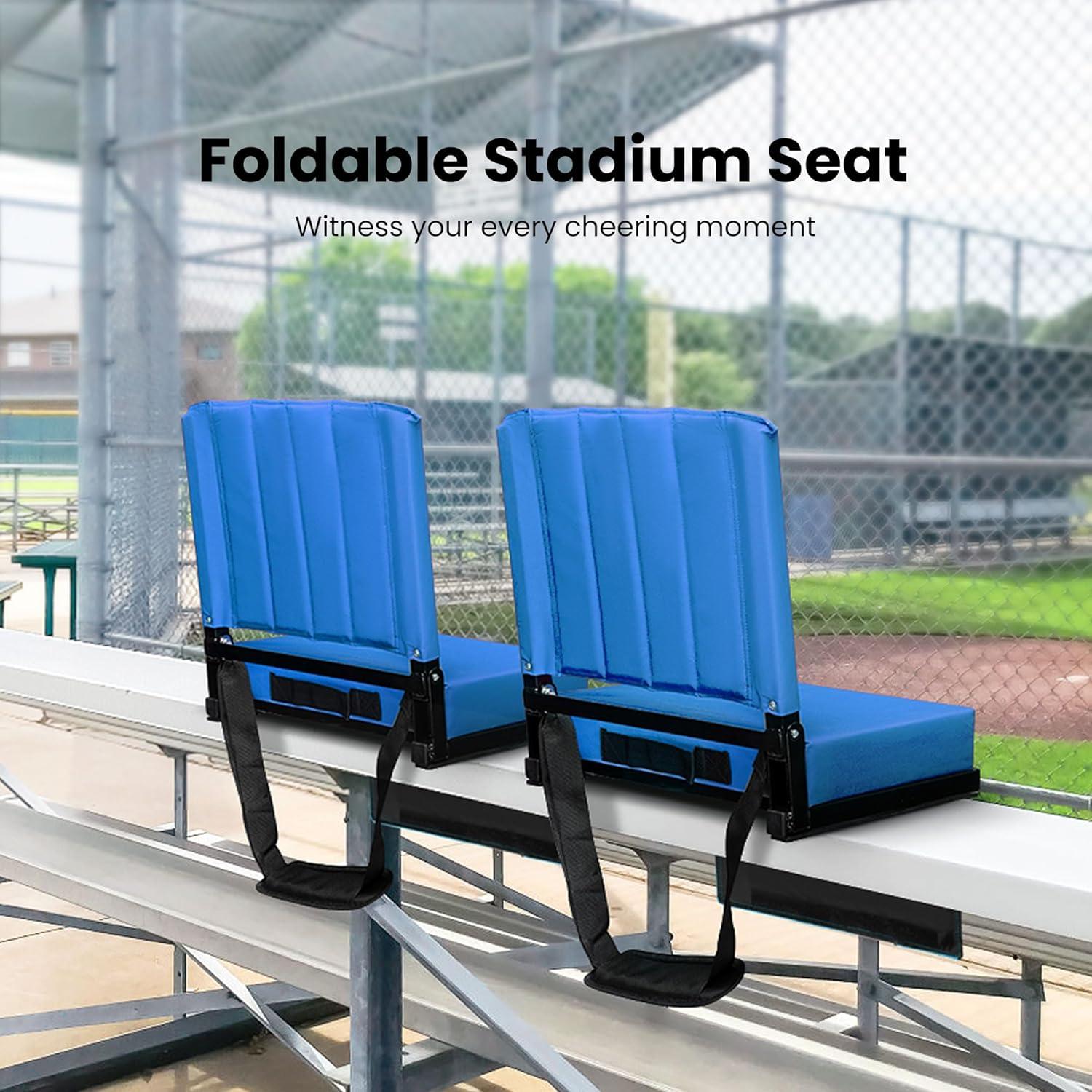Silla de Estadio VIVOHOME Azul Plegable con Cojín y Soporte