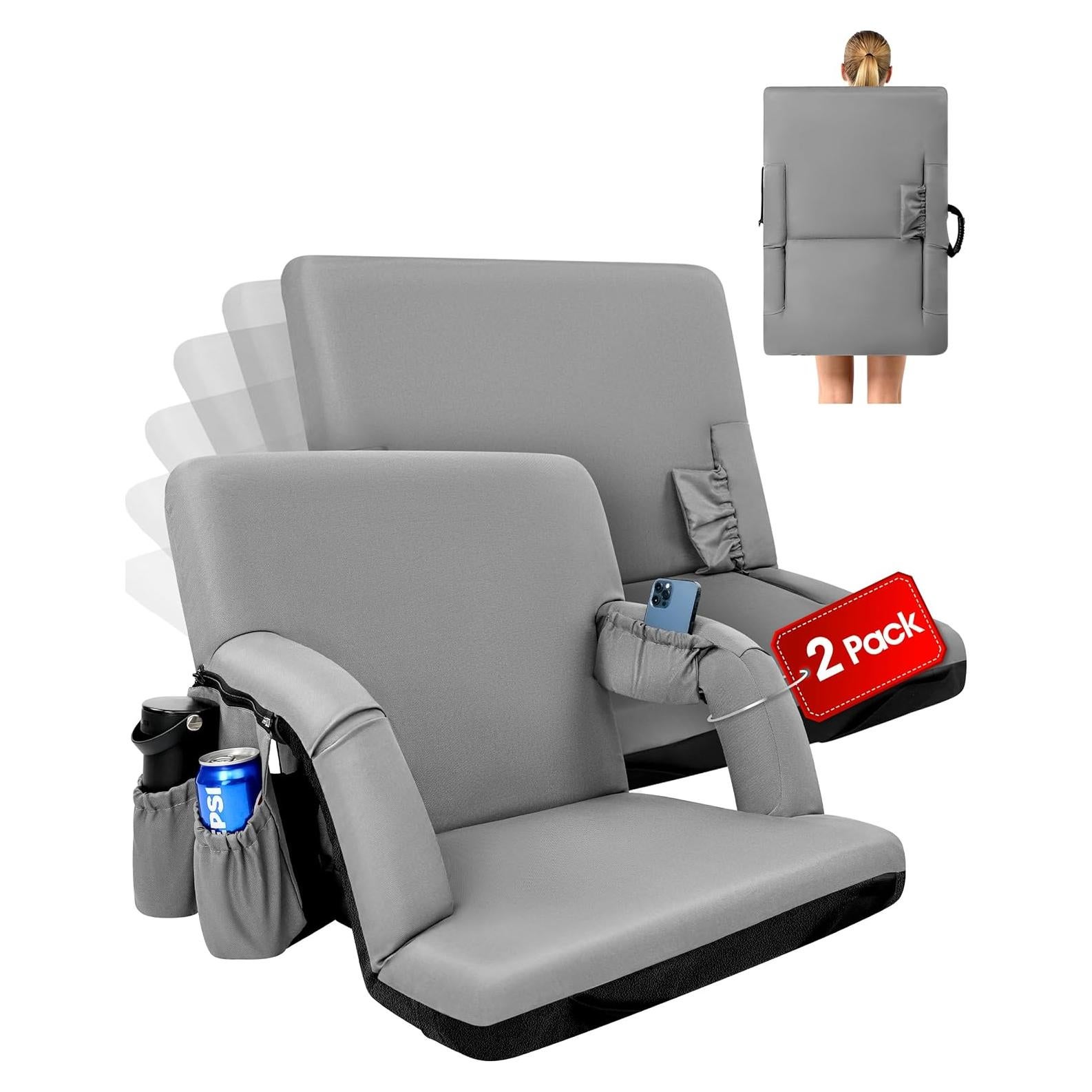 2 Pcs Stadium Seat with Back Support 14-Position Bleacher Seat with Japanese KOYO Bearings Portable Bleacher Chair with Wider Cushion Ideal Seat for Sport Events, Camping