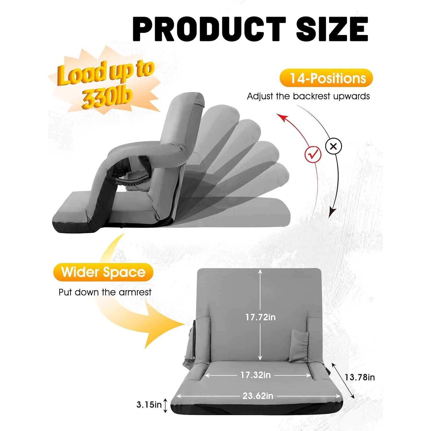 2 Pcs Stadium Seat with Back Support 14-Position Bleacher Seat with Japanese KOYO Bearings Portable Bleacher Chair with Wider Cushion Ideal Seat for Sport Events, Camping