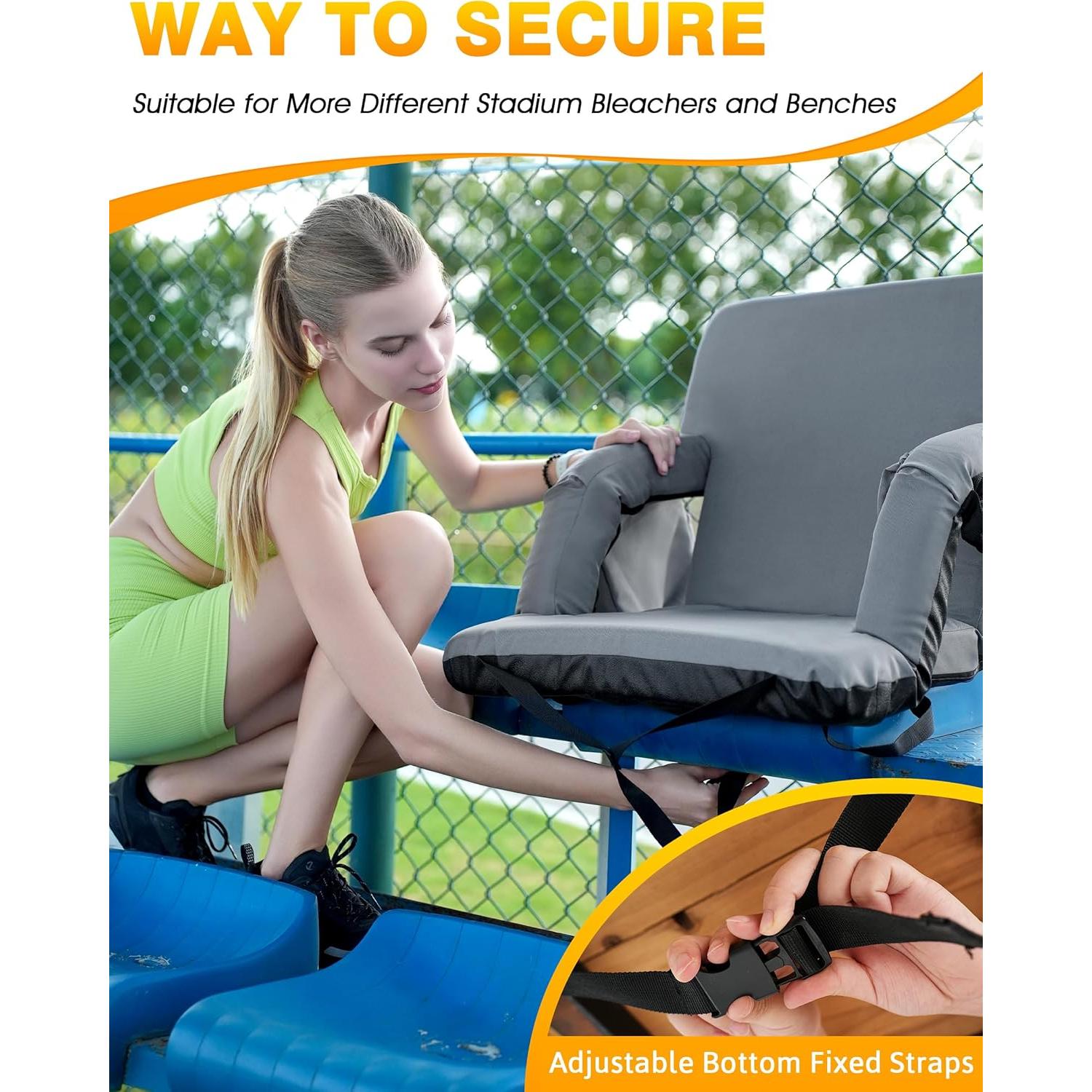 2 Pcs Stadium Seat with Back Support 14-Position Bleacher Seat with Japanese KOYO Bearings Portable Bleacher Chair with Wider Cushion Ideal Seat for Sport Events, Camping