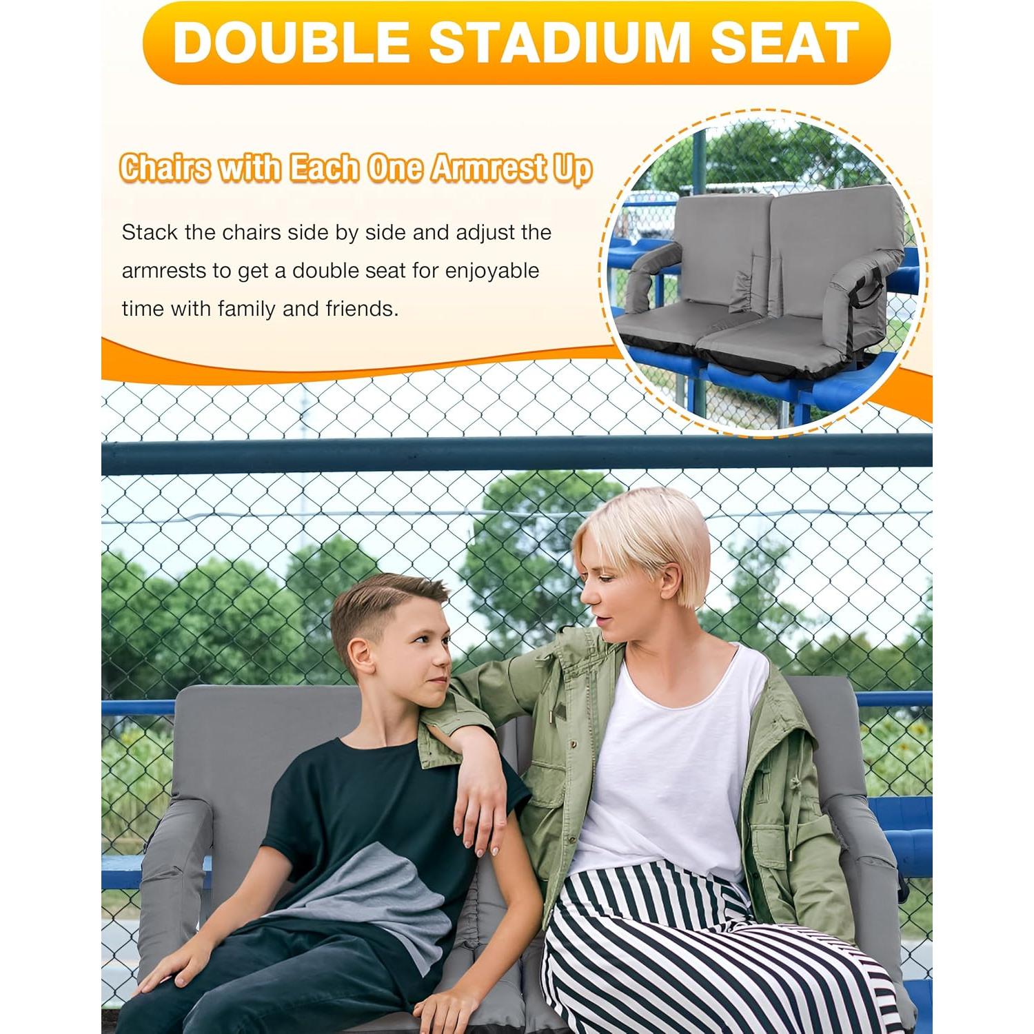 2 Pcs Stadium Seat with Back Support 14-Position Bleacher Seat with Japanese KOYO Bearings Portable Bleacher Chair with Wider Cushion Ideal Seat for Sport Events, Camping