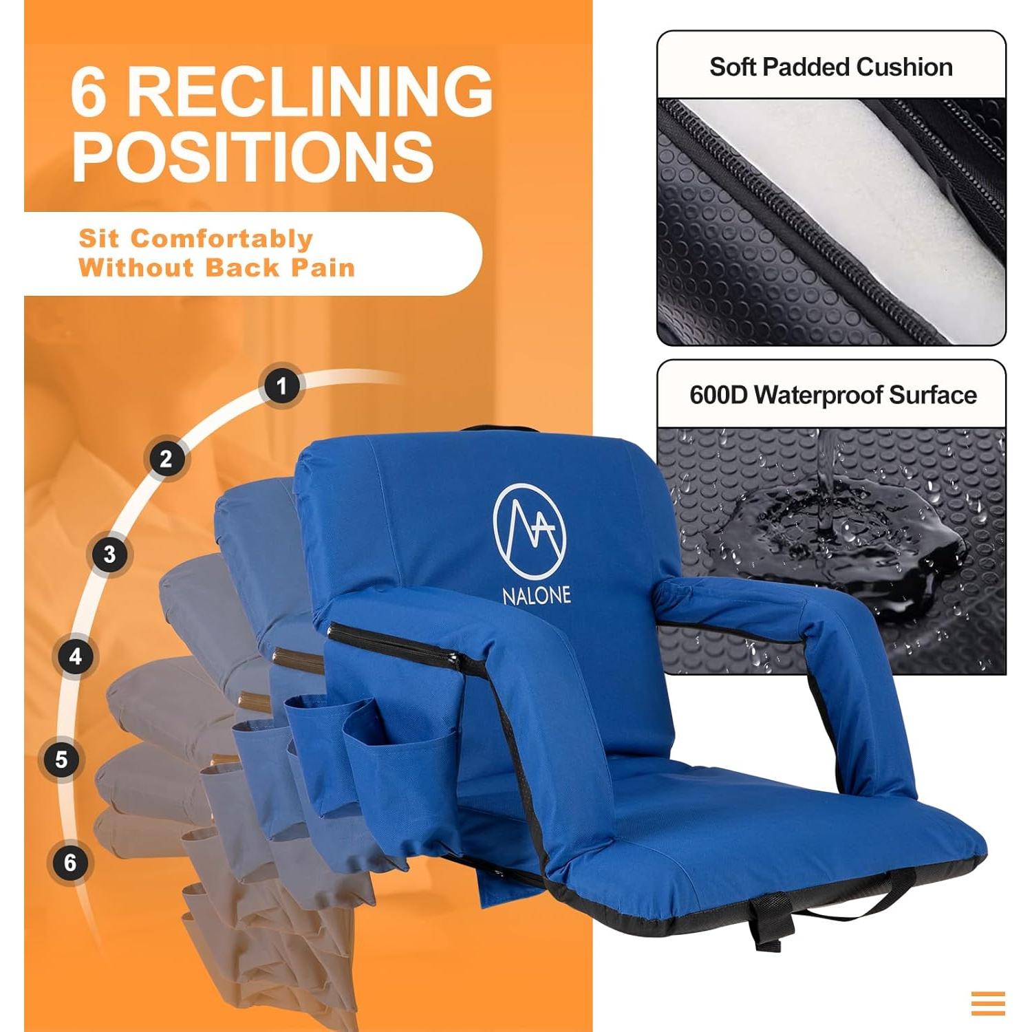 Conjunto de 2 Sillas Plegables Nalone con Reposabrazos y Cojín Azul