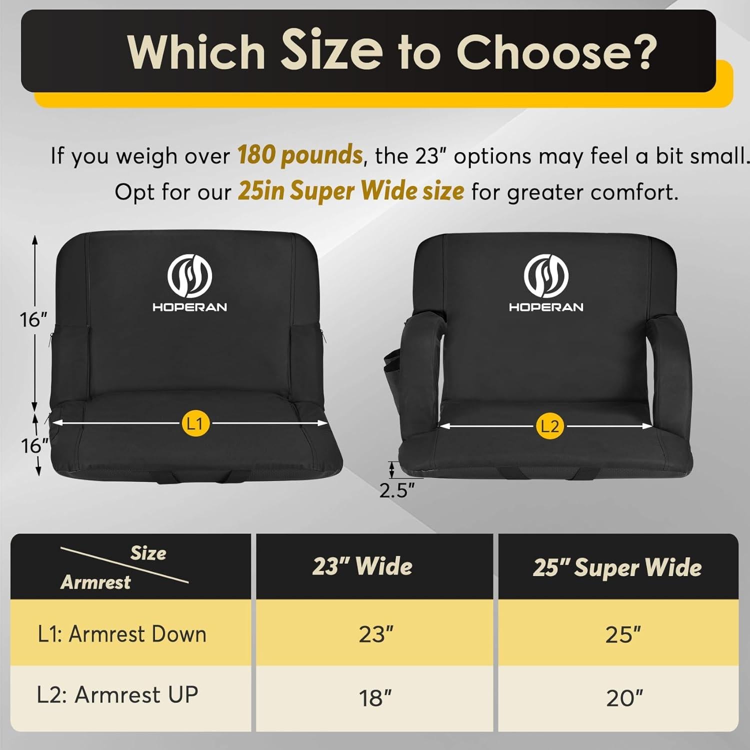 Asiento de Estadio HOPERAN Plegable 23" Negro Impermeable