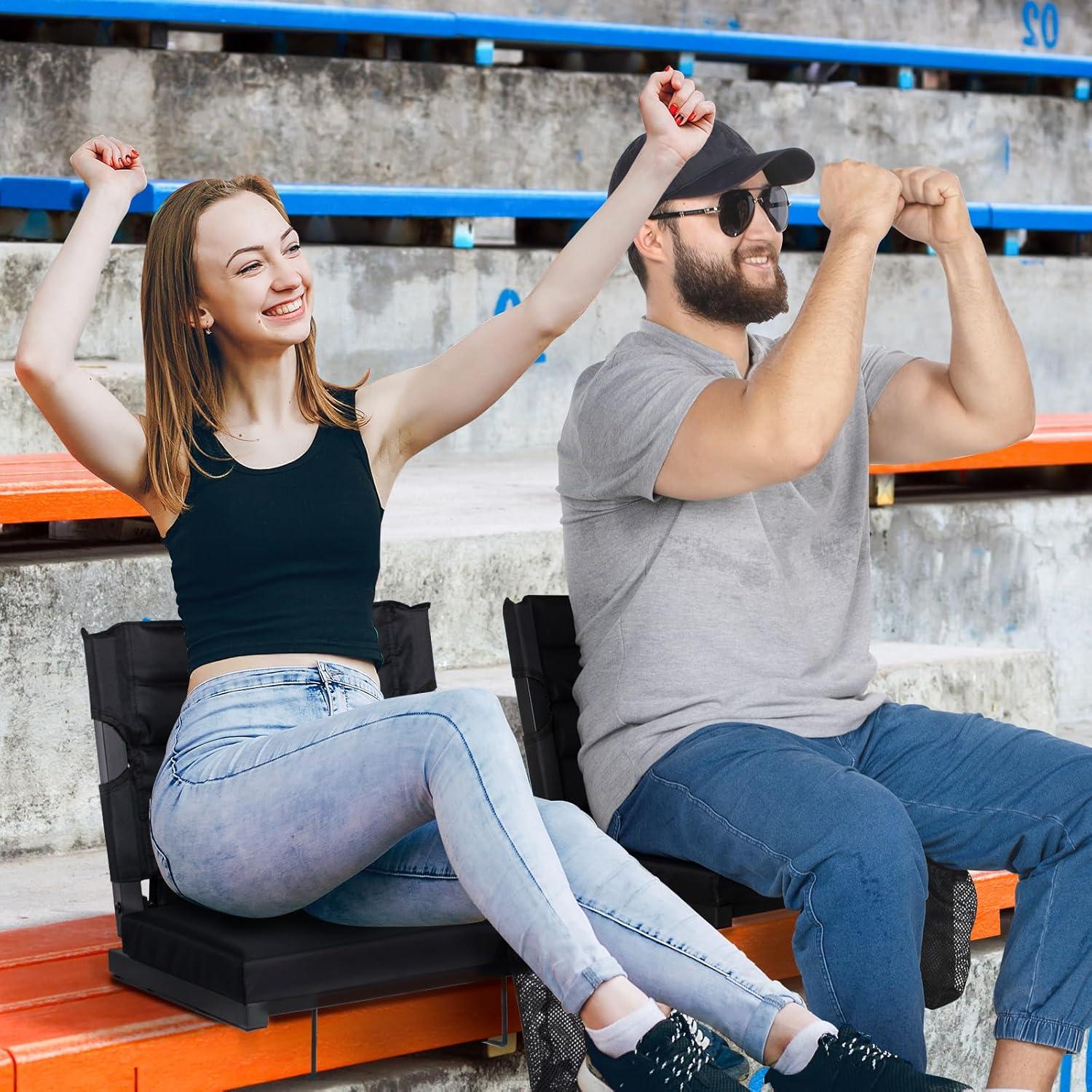 Asiento Plegable de Estadio LOENIY con Respaldo Acolchado Negro