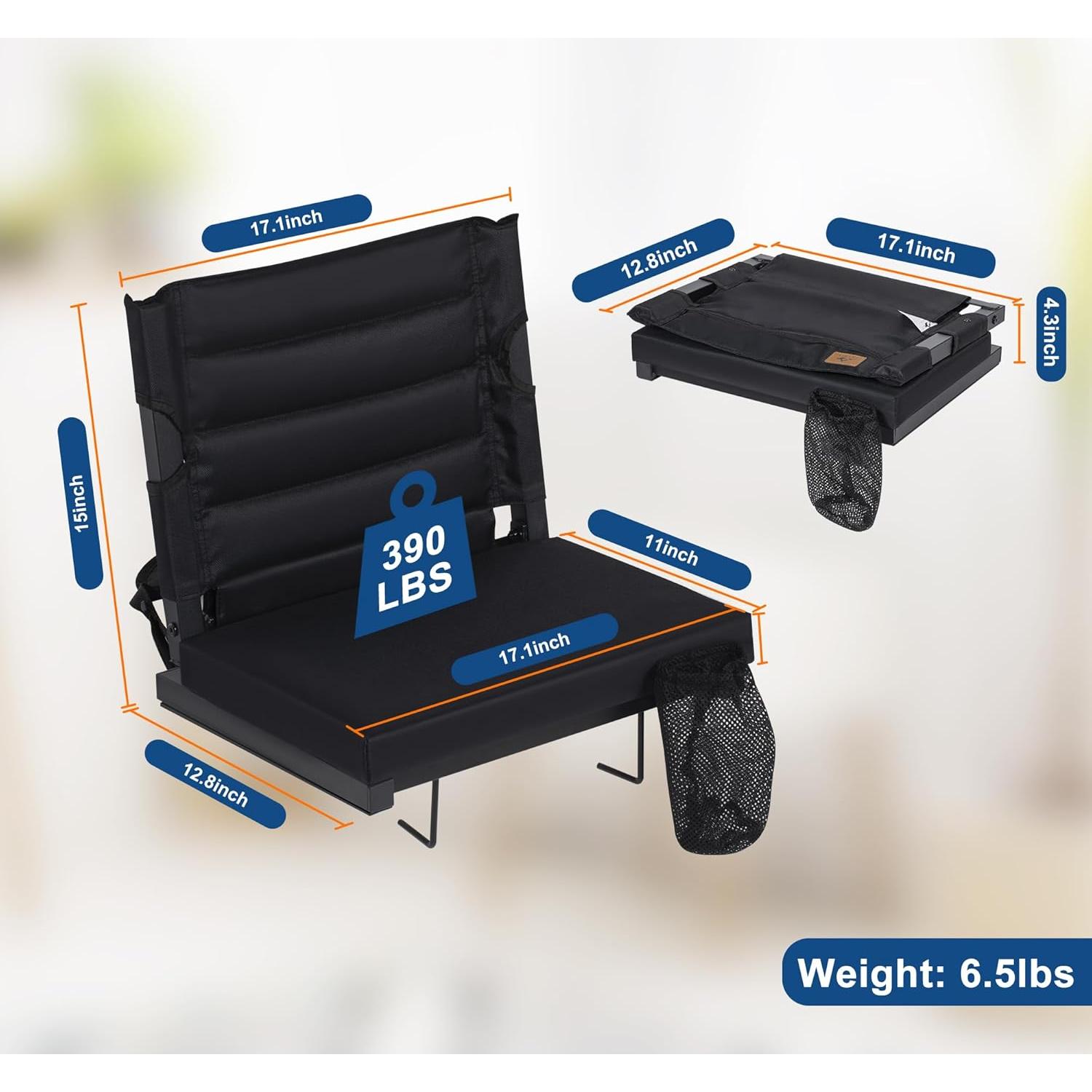 Asiento Plegable de Estadio LOENIY con Respaldo Acolchado Negro