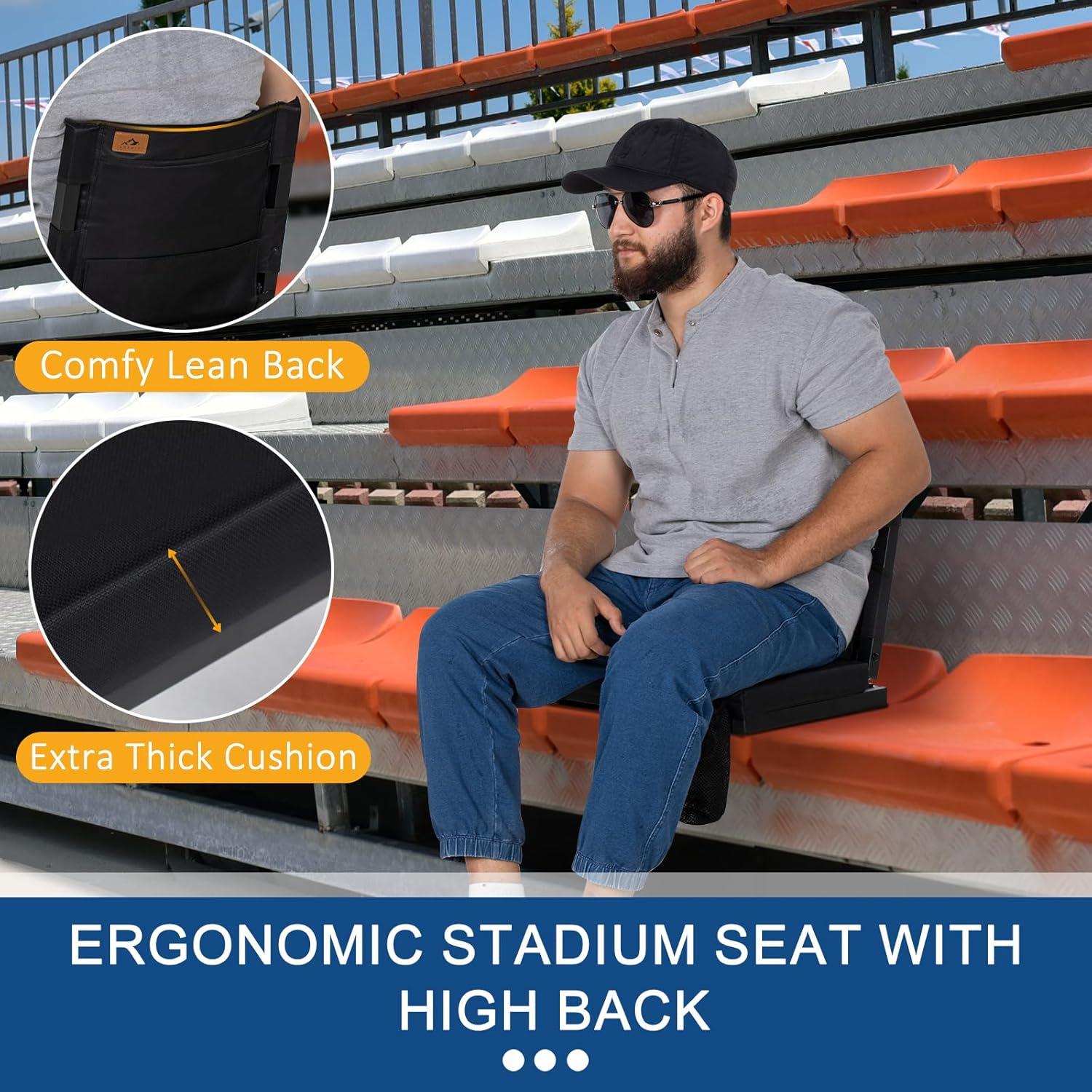 Asiento Plegable de Estadio LOENIY con Respaldo Acolchado Negro