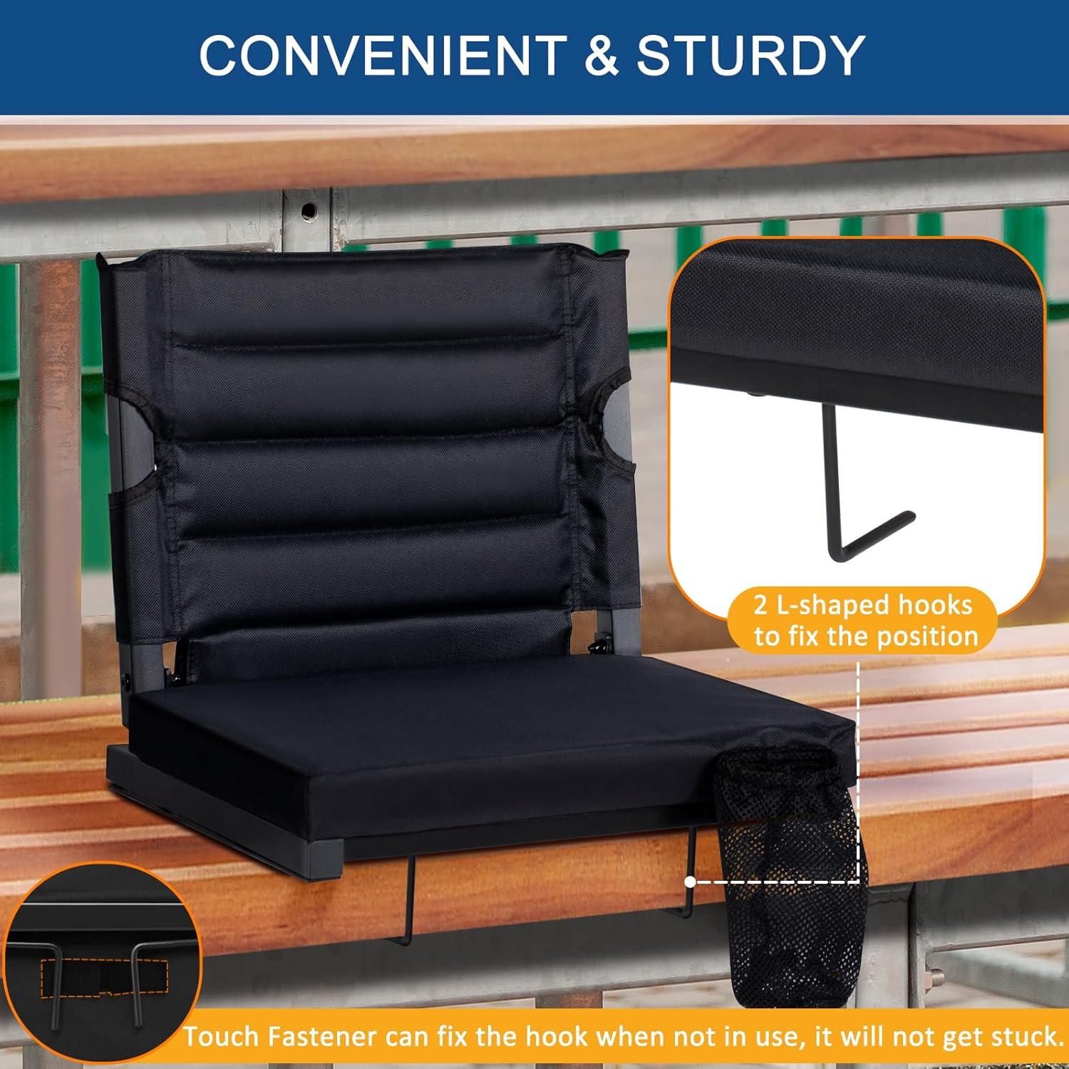 Asiento Plegable de Estadio LOENIY con Respaldo Acolchado Negro