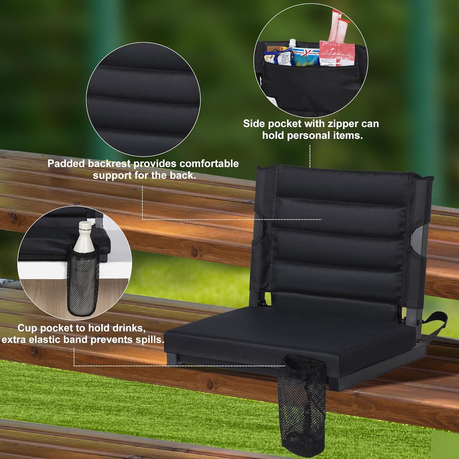 Asiento Plegable de Estadio LOENIY con Respaldo Acolchado Negro