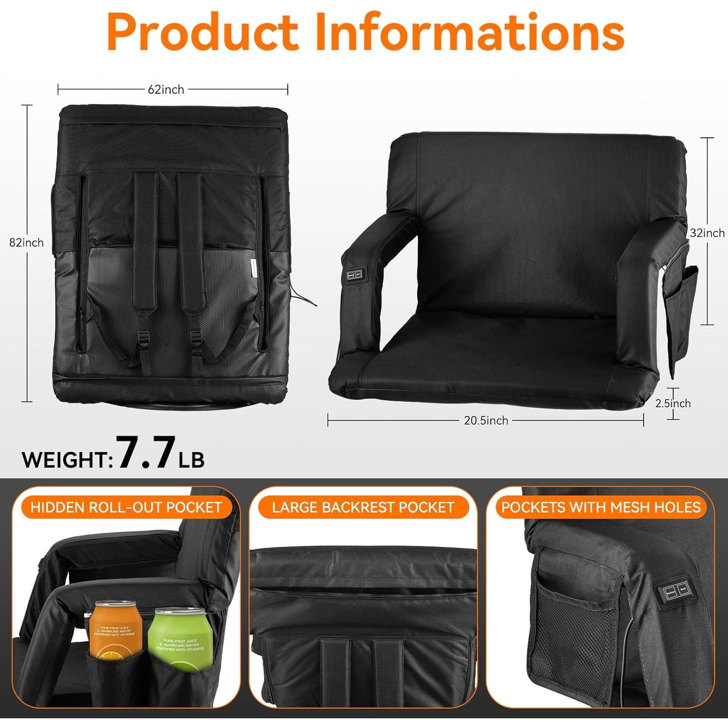 Silla de Estadio Calentada Leanandrio con Respaldo y 6 Posiciones