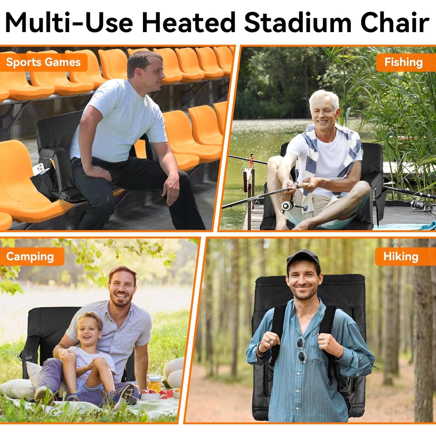 Silla de Estadio Calentada Leanandrio con Respaldo y 6 Posiciones