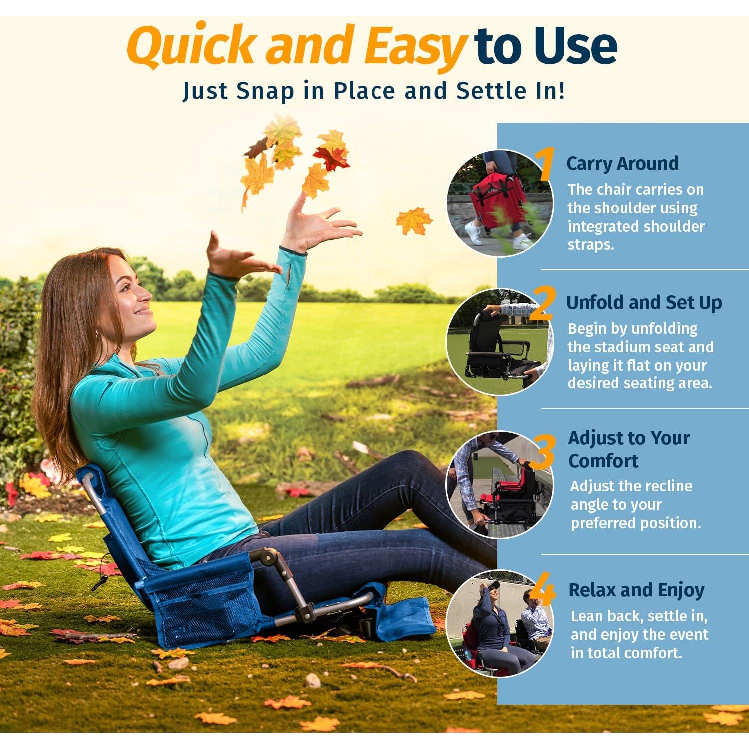 Asiento de Graderío Plegable Alpcour Azul Real - Acolchado y Portátil