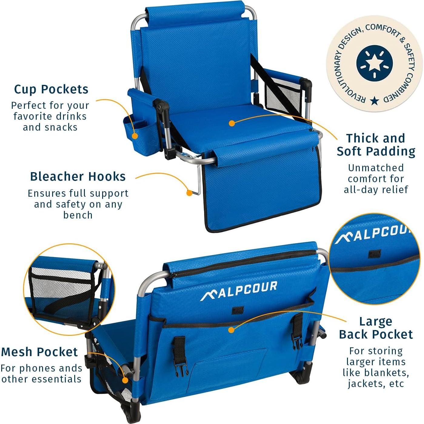 Asiento de Graderío Plegable Alpcour Azul Real - Acolchado y Portátil