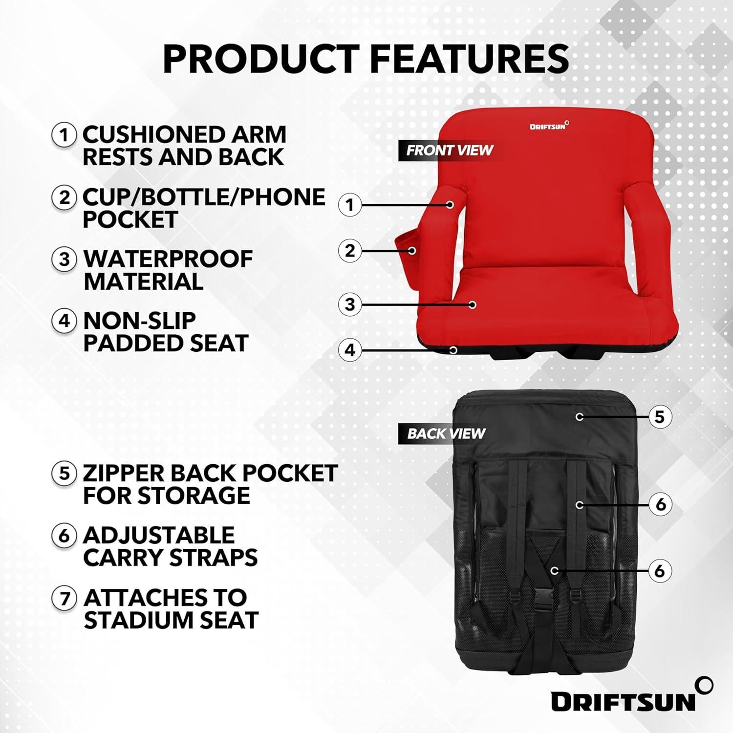 Asiento de Estadio Driftsun Deluxe Rojo con Soporte Espalda