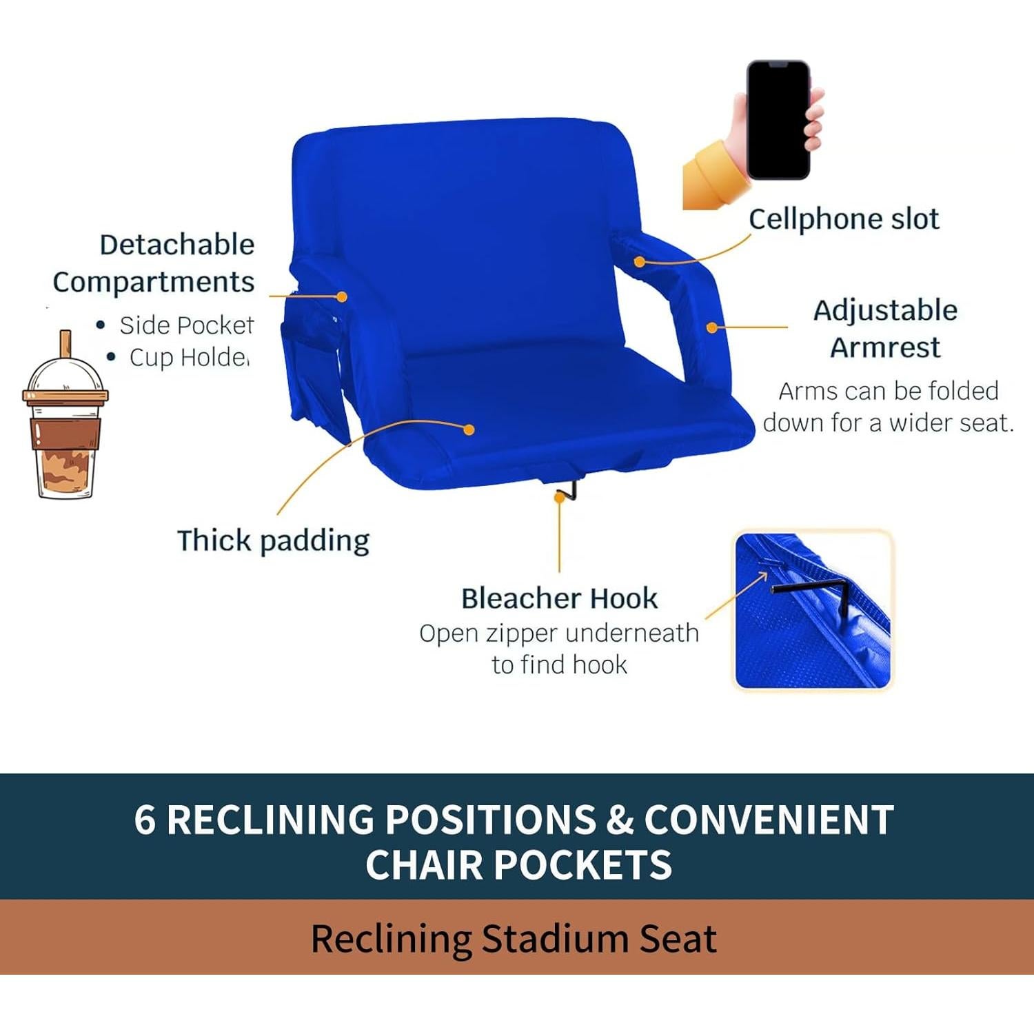 Asientos de Estadio Seamander Reclinables con Soporte Espalda 2-Pack