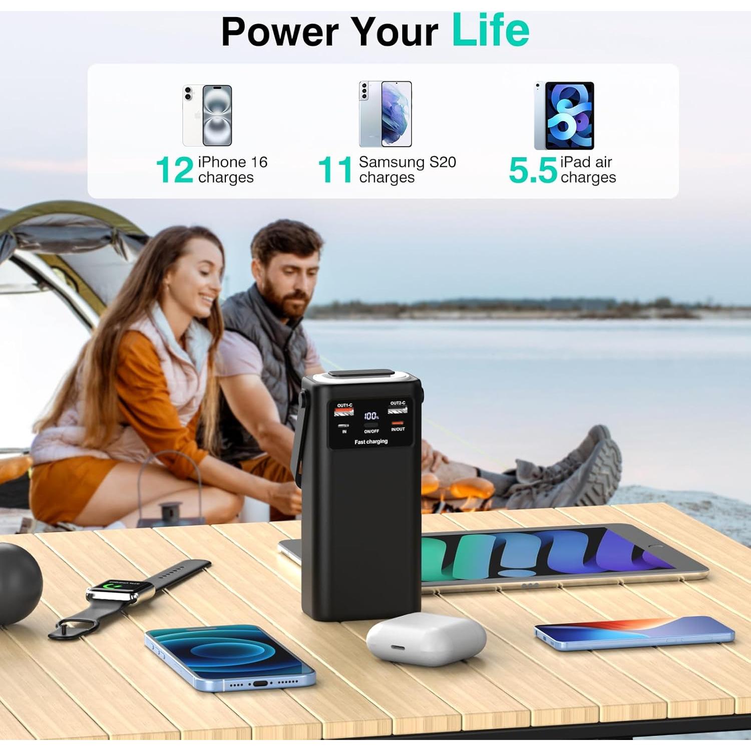 Portable Charger 40000mAh Power Bank Built-in Cable,PD 22.5w Fast Charging Powerbank, LED Display External Battery Pack with Retractable Auto Lighting, Travel Phone Charger for iPhone,Samsung,Google