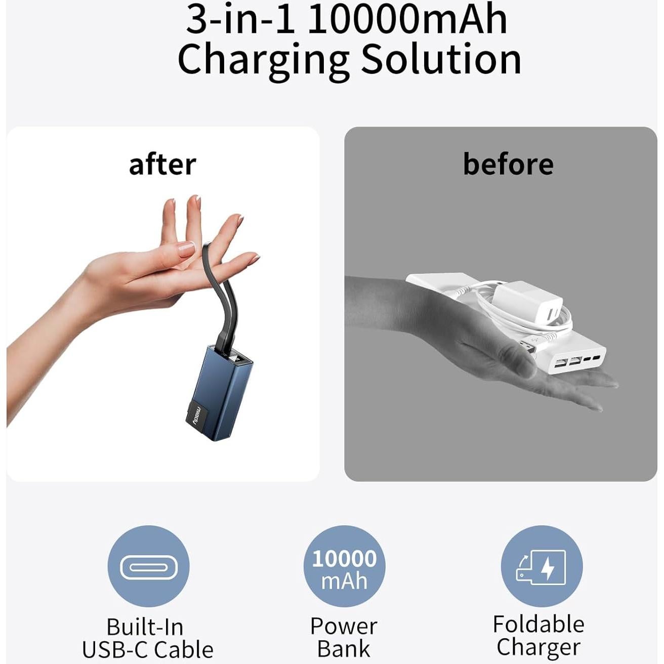 Cargador Portátil Miady 10000mAh con Enchufe Plegable 30W