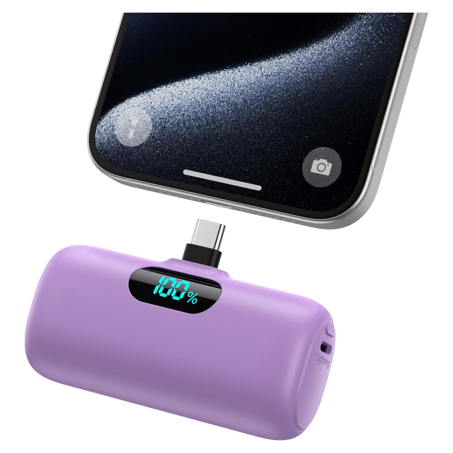 Mini Portable Charger USB C Power Bank,Upgraded 5000mAh PD Fast Charging Battery Pack Built-in USB-C Connector,LCD Display,Compatible with iPhone16,16 Plus,16Pro/Max/15,iPad Pro/Air,Android Phone etc