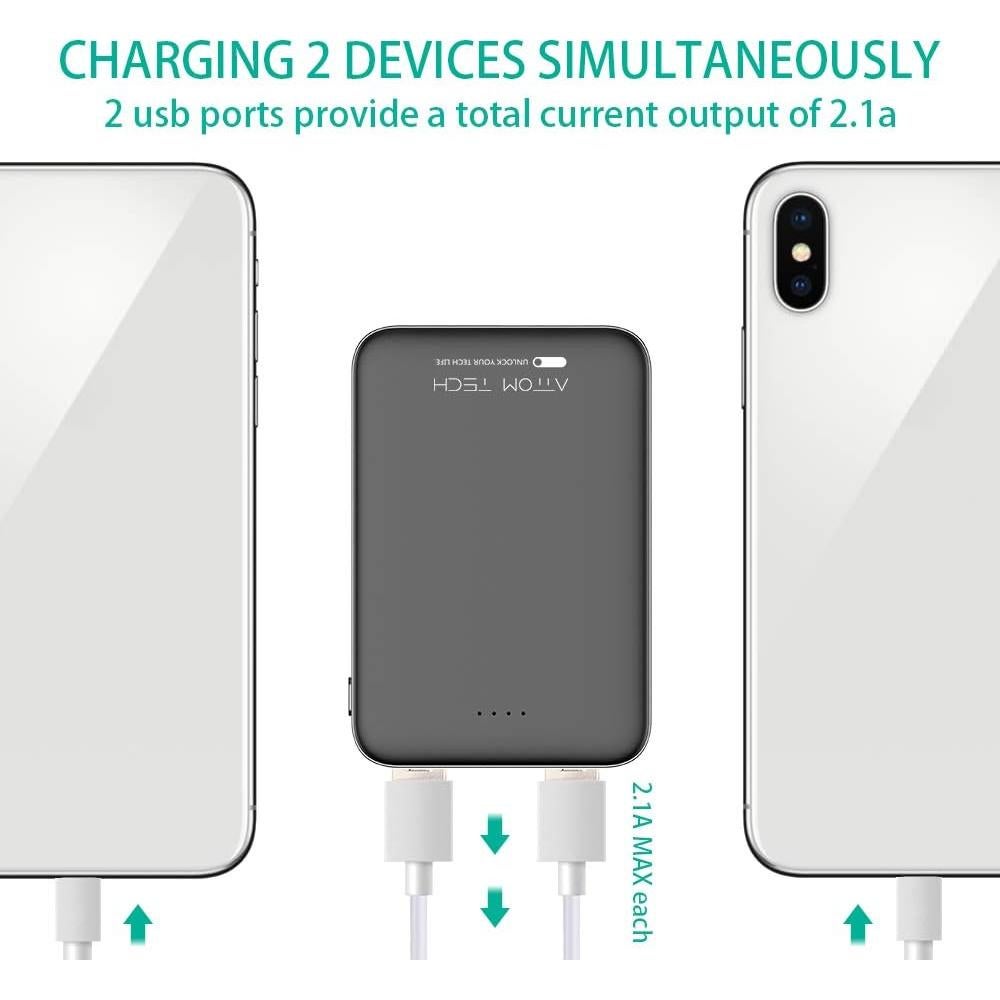 Ultra Compact 5000-mah Dual USB Outputs Super Slim Power Bank Ultra Small, Pocket Size Mini Portable Charger External Phone Battery Pack Small,Emergency Phone Power Backup