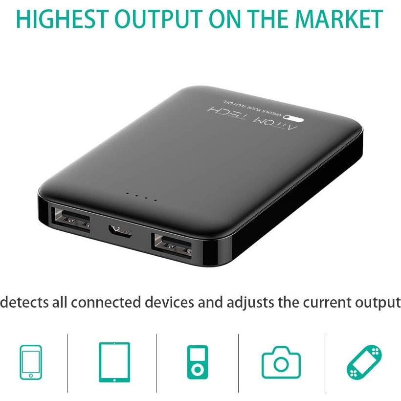 Ultra Compact 5000-mah Dual USB Outputs Super Slim Power Bank Ultra Small, Pocket Size Mini Portable Charger External Phone Battery Pack Small,Emergency Phone Power Backup