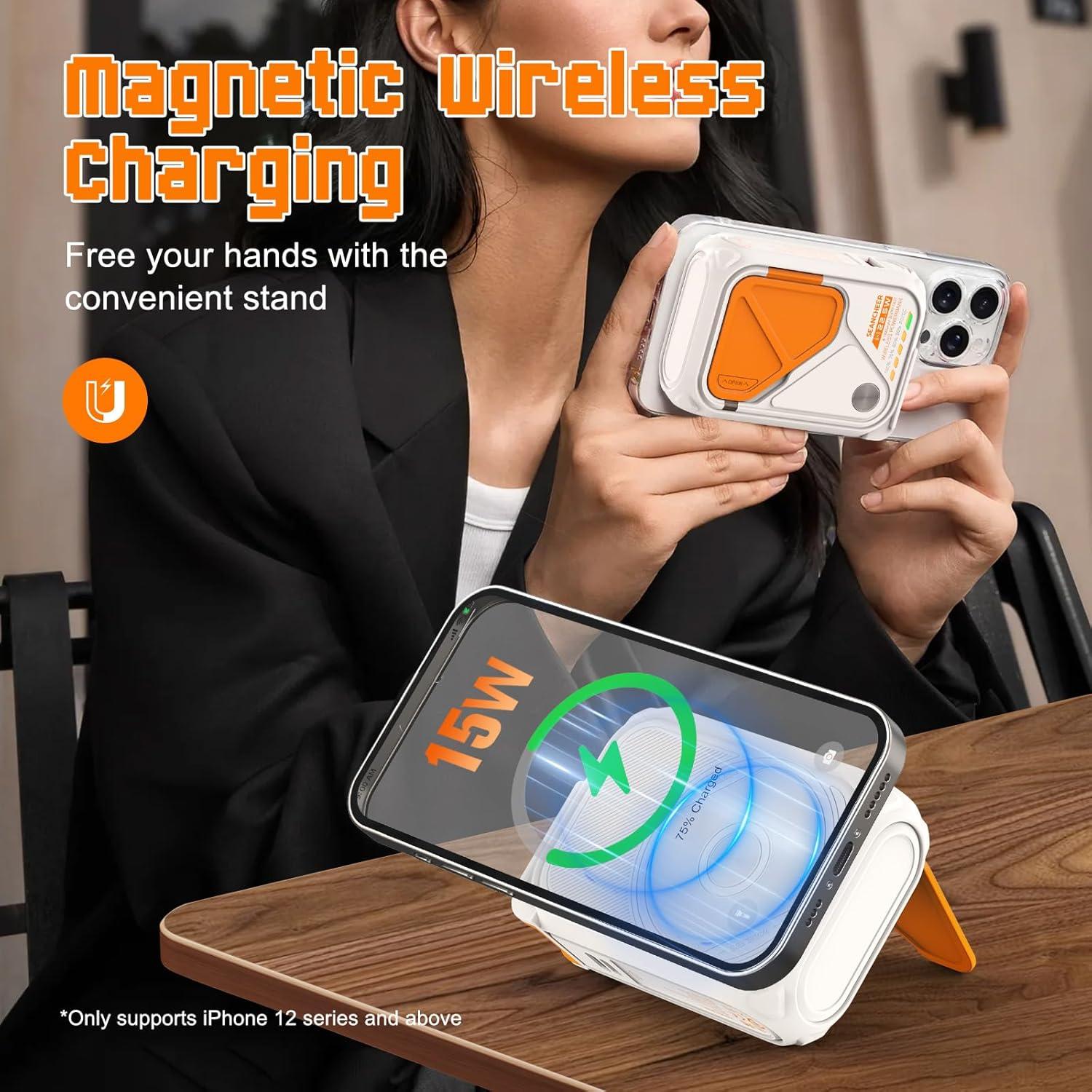 P05 Portable Charger, Magnetic Power Bank, Small Wireless PowerBank 10000mAh, Mini Battery Pack 22.5W Fast Charging with Foldable Wall Plug, Cable USB A and USB C for iPhone/Android/Samsung