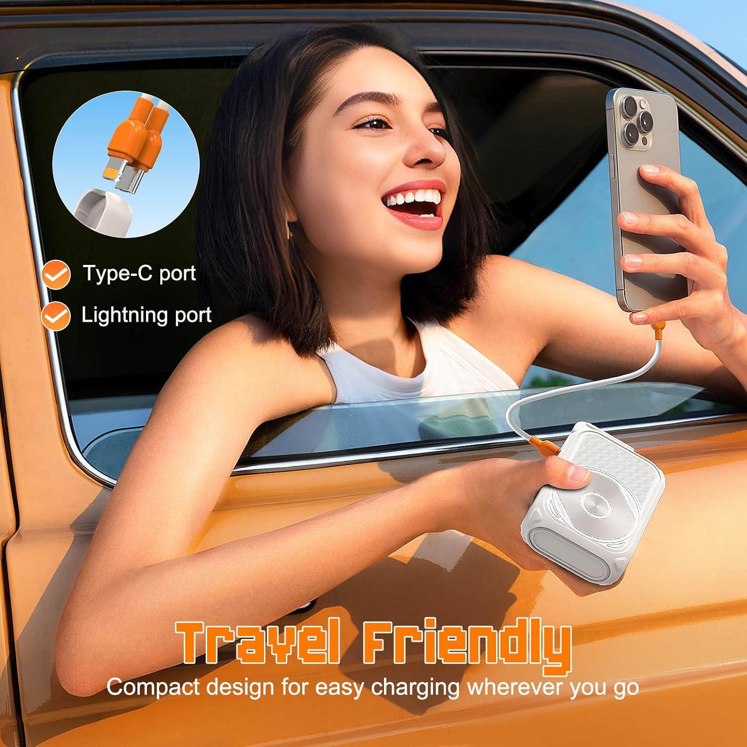 P05 Portable Charger, Magnetic Power Bank, Small Wireless PowerBank 10000mAh, Mini Battery Pack 22.5W Fast Charging with Foldable Wall Plug, Cable USB A and USB C for iPhone/Android/Samsung