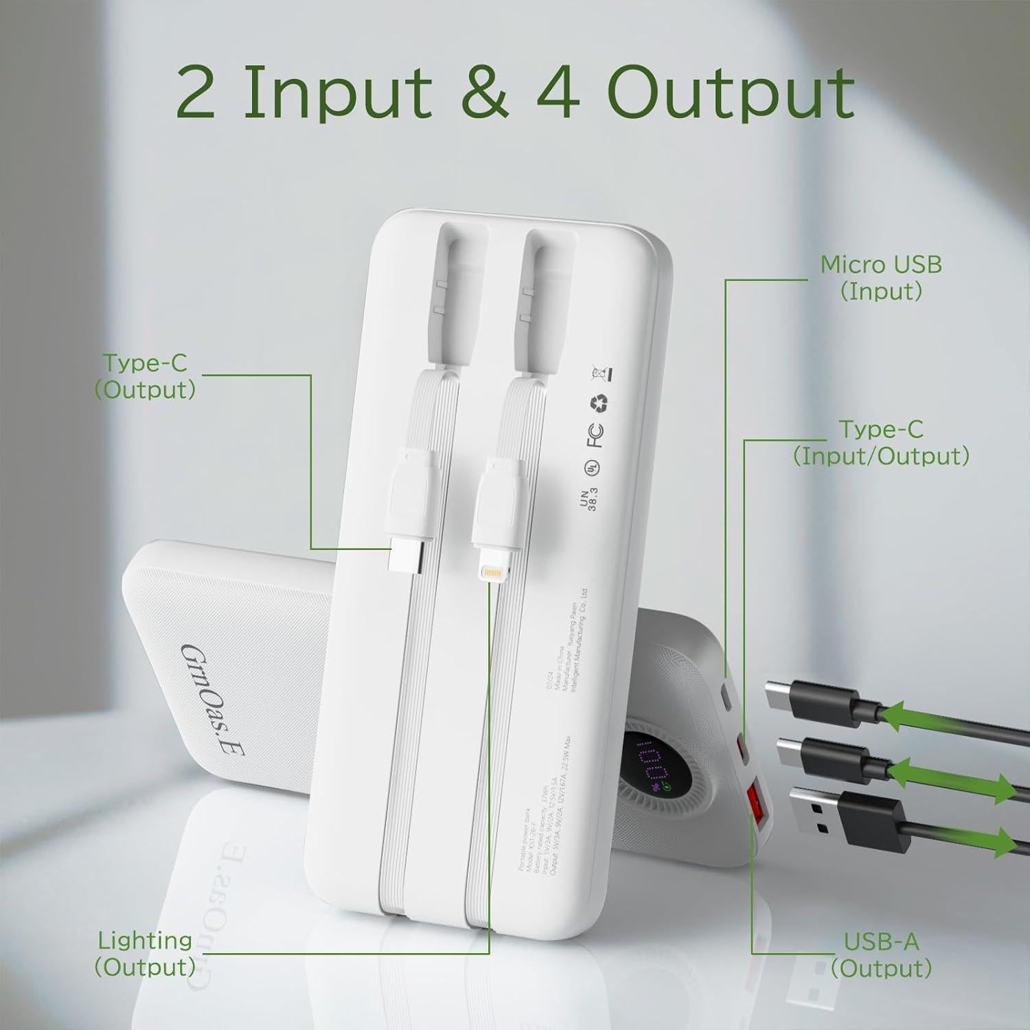 Cargador Portátil GrnOas.E 10000mAh Carga Rápida 22.5W Blanco