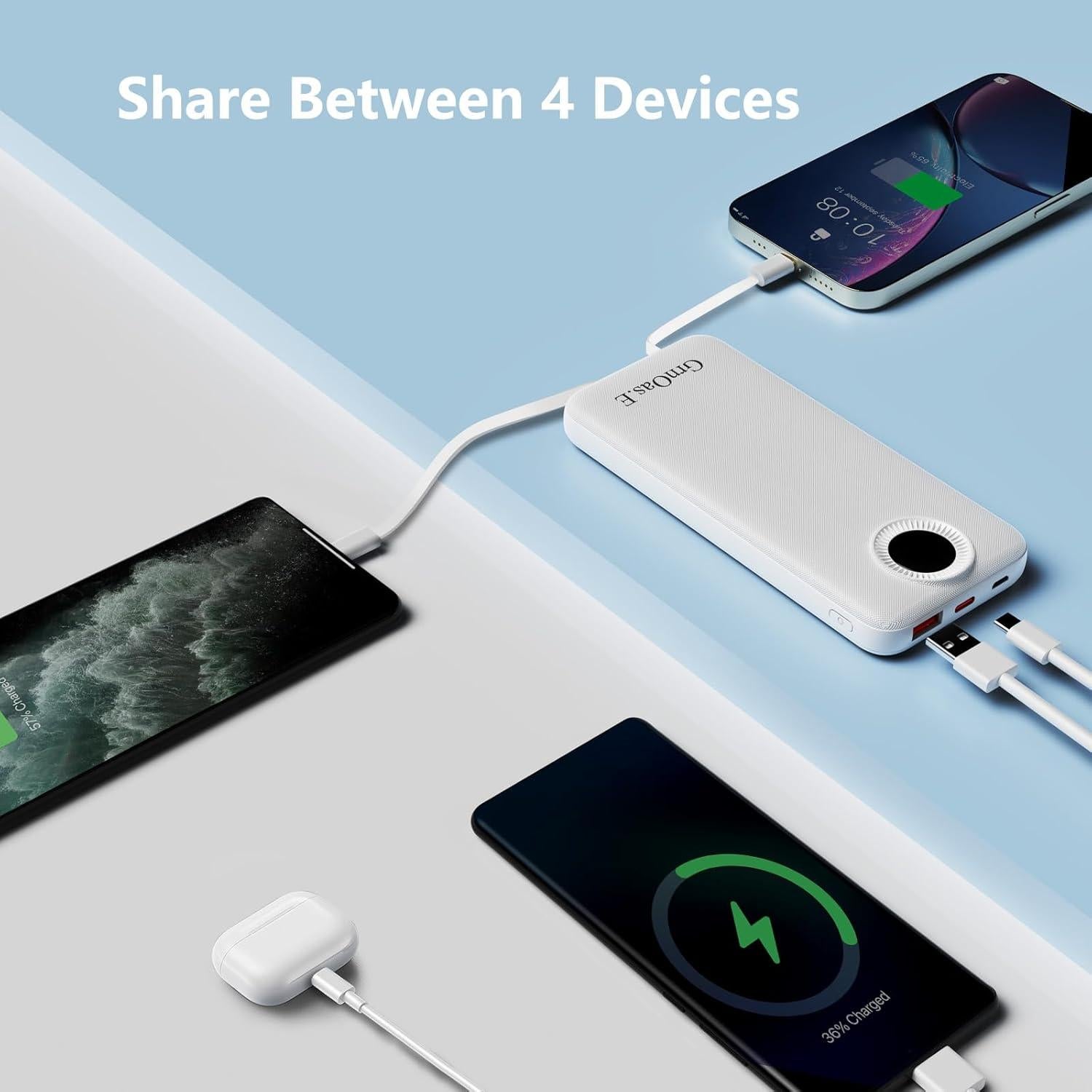 Cargador Portátil GrnOas.E 10000mAh Carga Rápida 22.5W Blanco