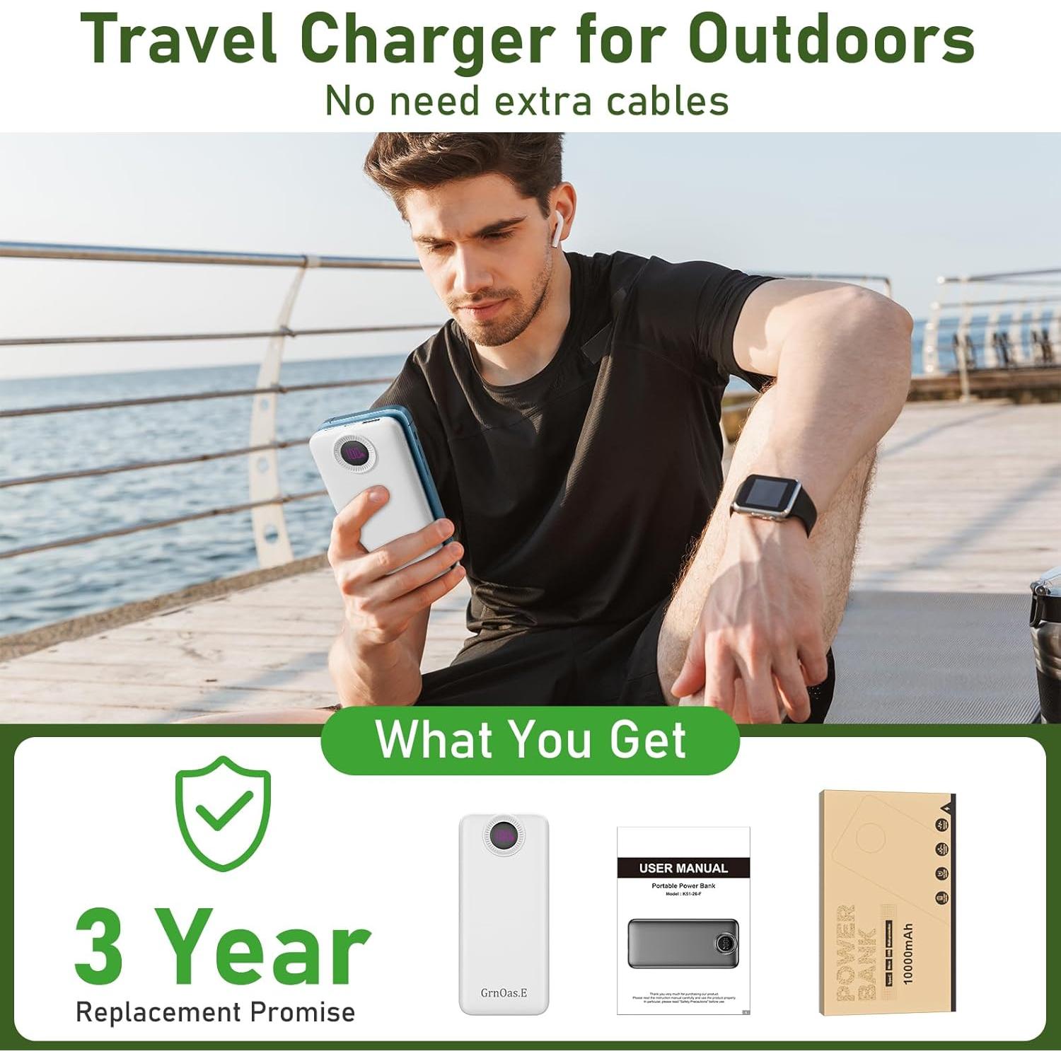 Cargador Portátil GrnOas.E 10000mAh Carga Rápida 22.5W Blanco