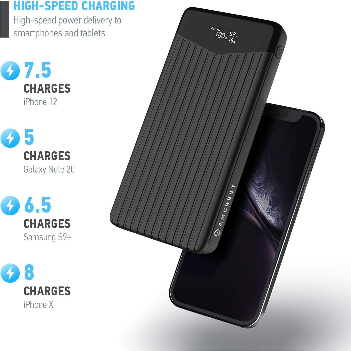 Banco de Energía Amcrest 26800mAh USB-C Carga Rápida 22W