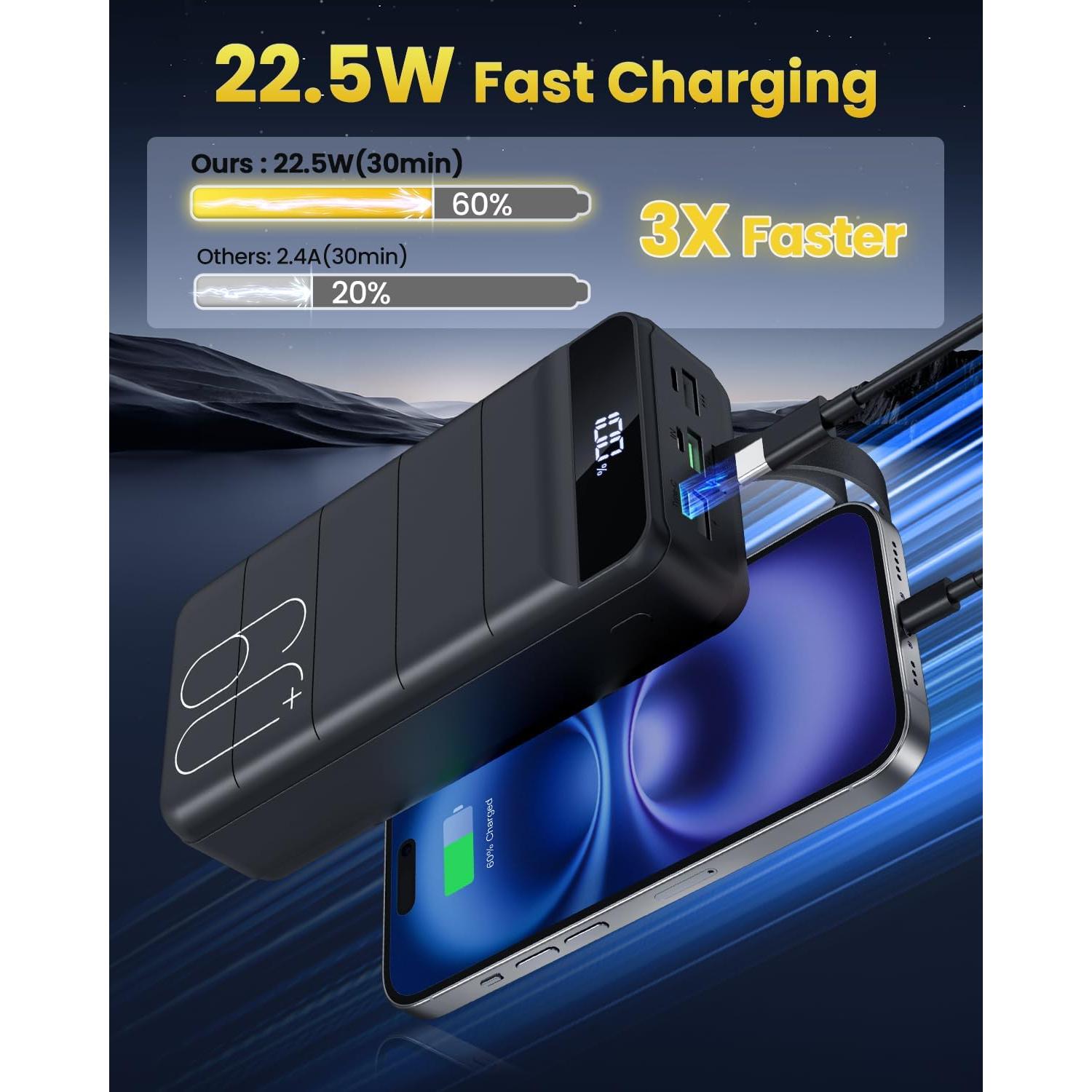 Cargador Portátil Power Bank 60000mAh 22.5W USB C 4 Salidas