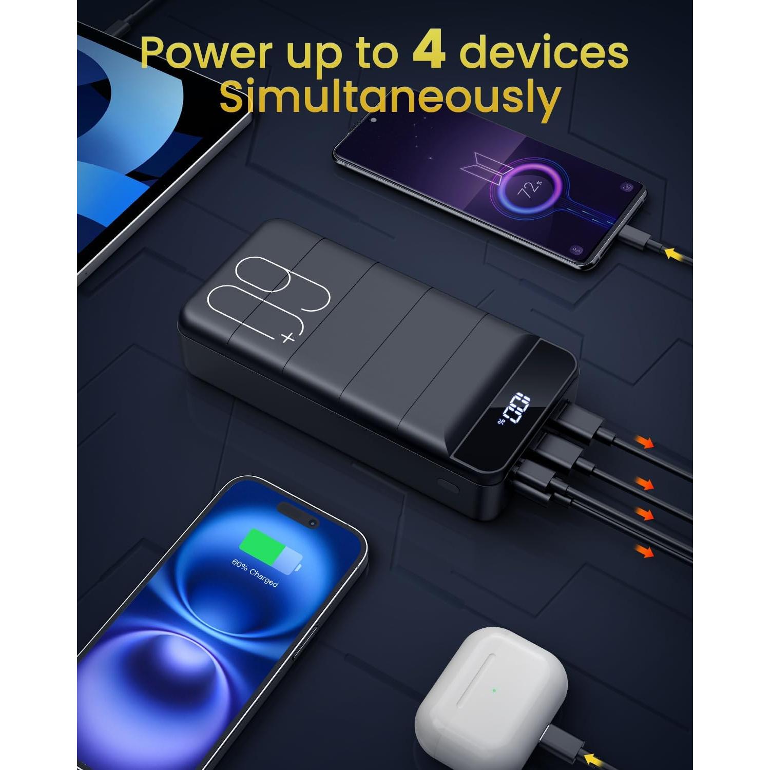 Cargador Portátil Power Bank 60000mAh 22.5W USB C 4 Salidas