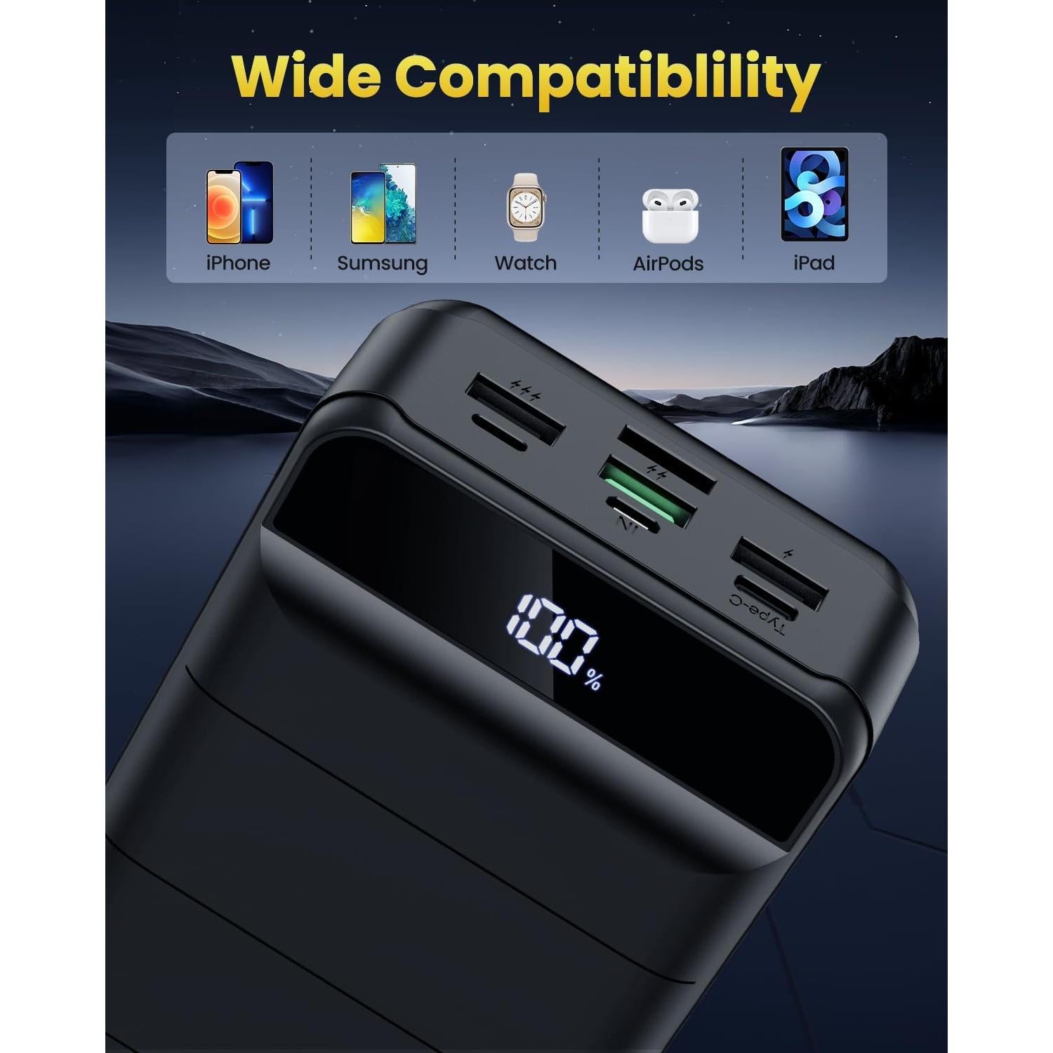 Cargador Portátil Power Bank 60000mAh 22.5W USB C 4 Salidas