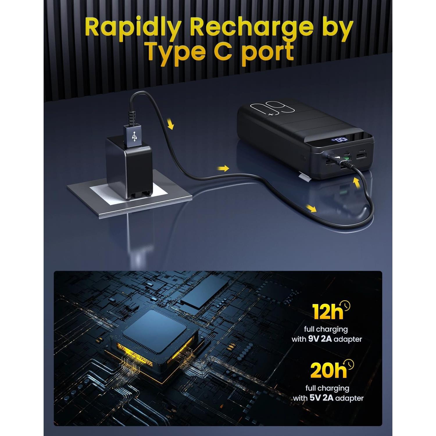 Cargador Portátil Power Bank 60000mAh 22.5W USB C 4 Salidas