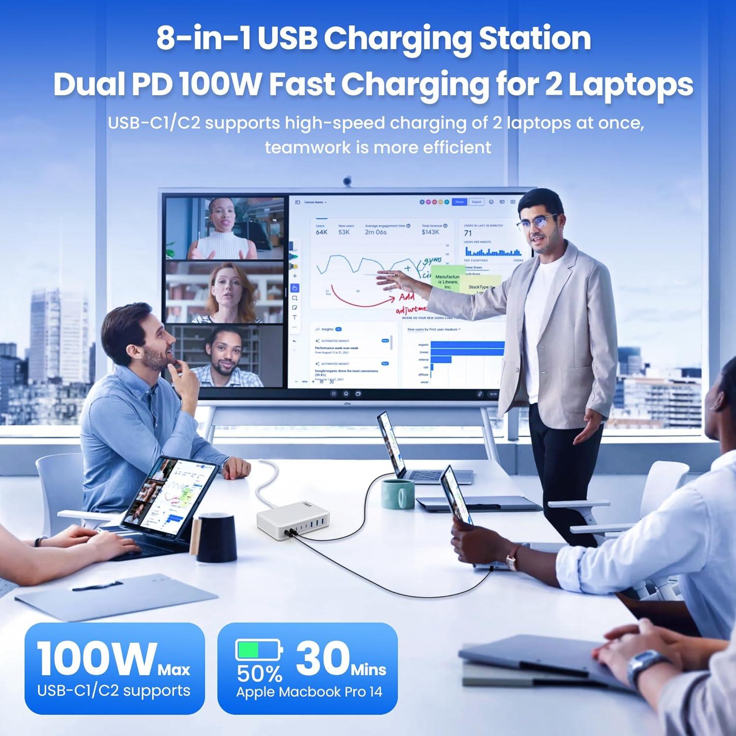 Cargador USB C 415W Kioson Estación Carga Rápida 8 Puertos