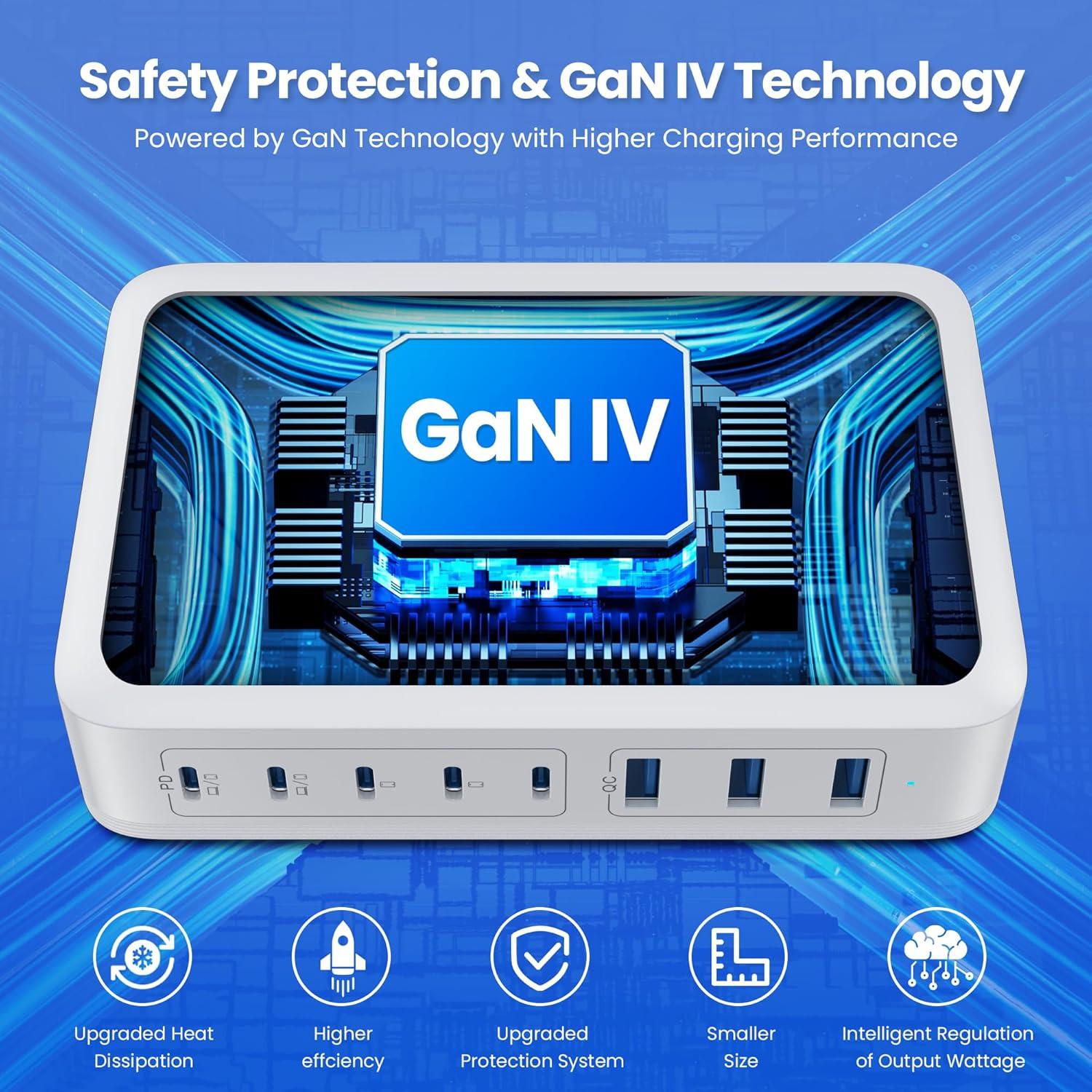 Cargador USB C 415W Kioson Estación Carga Rápida 8 Puertos