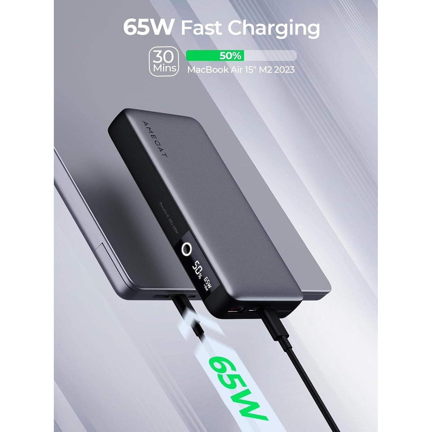 20000mAh Power Bank, 65W Fast Charging Portable Charger USB C 3-Port PD 3.0 Digital Display Battery Pack for MacBook, iPad Pro, iPhone 17/16/15/14/13/12 Series, Samsung, Steam Deck, AirPods