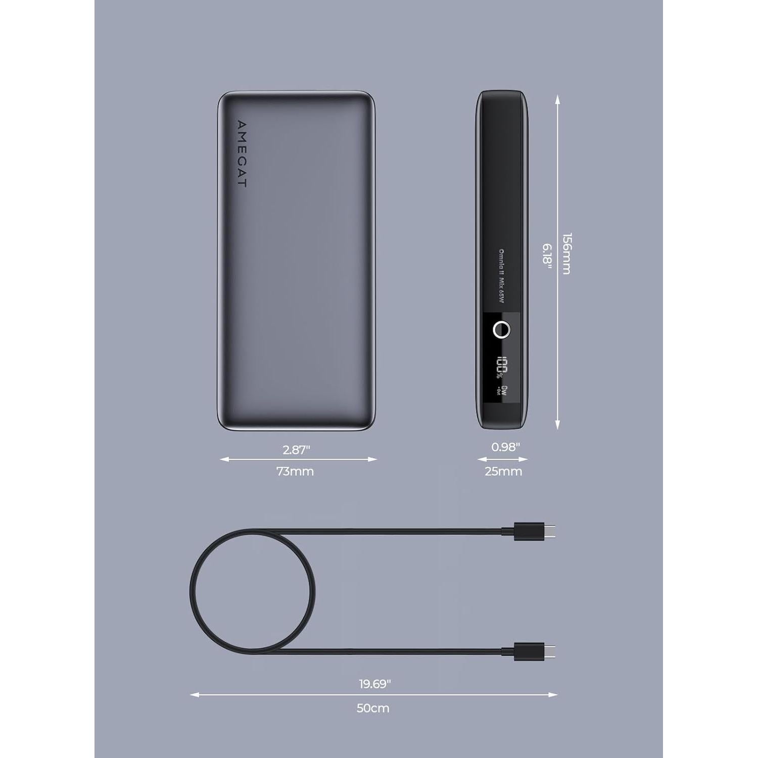 20000mAh Power Bank, 65W Fast Charging Portable Charger USB C 3-Port PD 3.0 Digital Display Battery Pack for MacBook, iPad Pro, iPhone 17/16/15/14/13/12 Series, Samsung, Steam Deck, AirPods