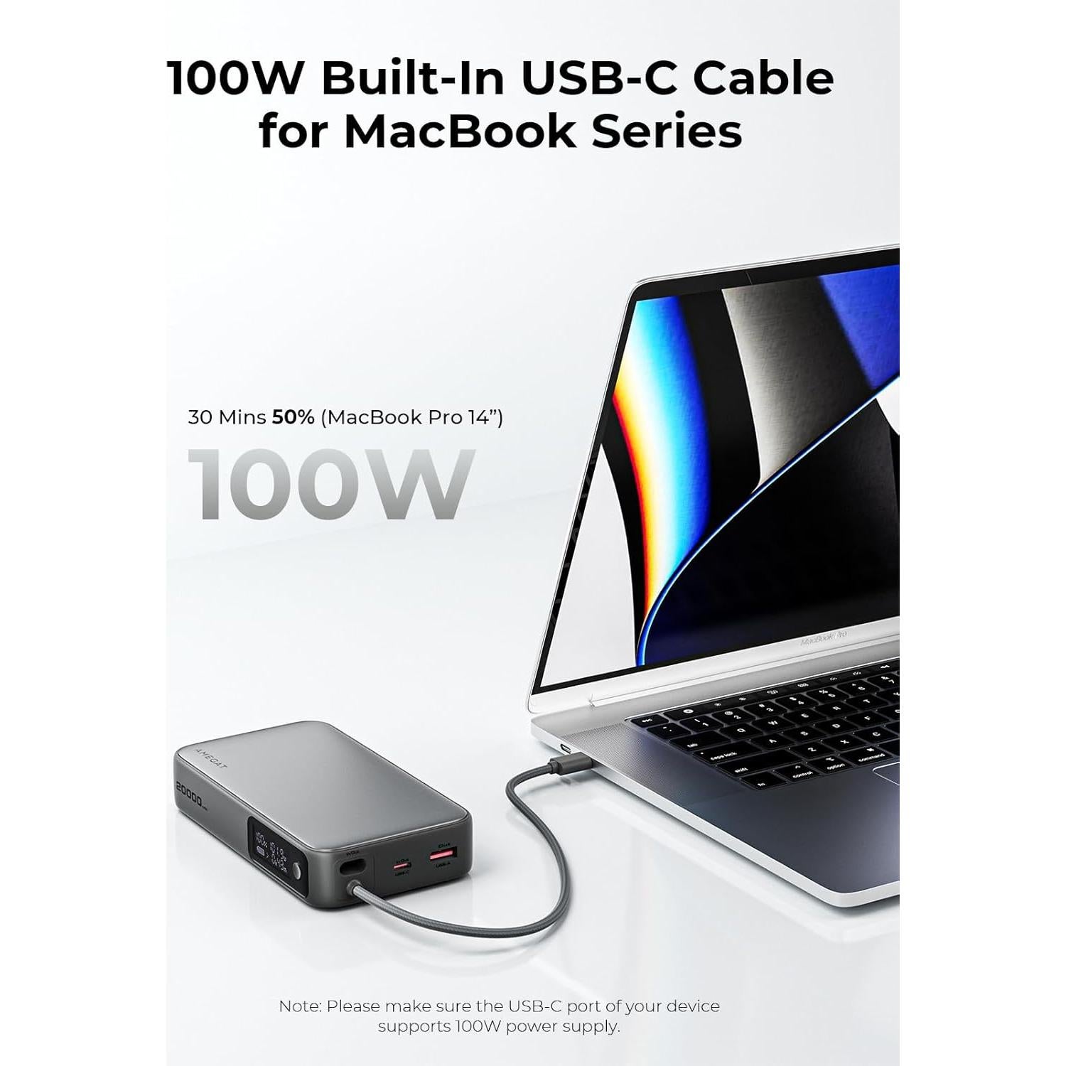 Cargador Portátil AMEGAT 20000mAh 100W Carga Rápida USB-C