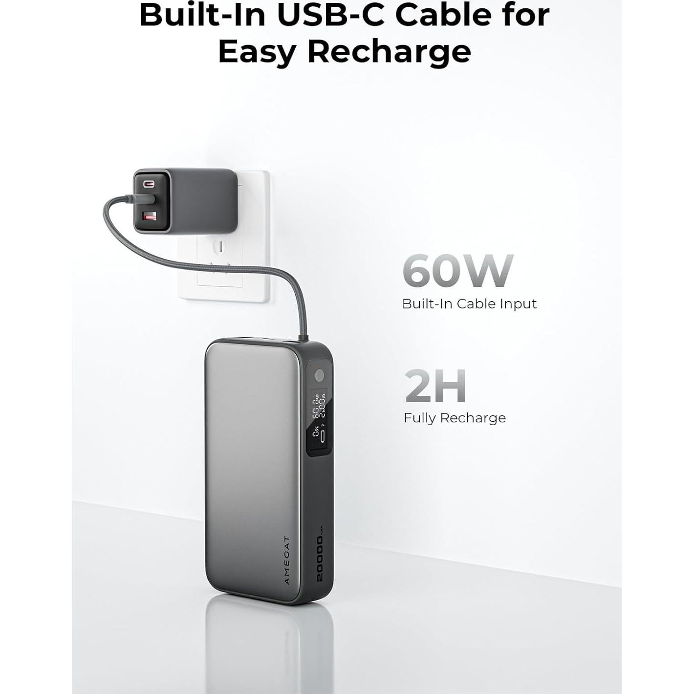 Cargador Portátil AMEGAT 20000mAh 100W Carga Rápida USB-C