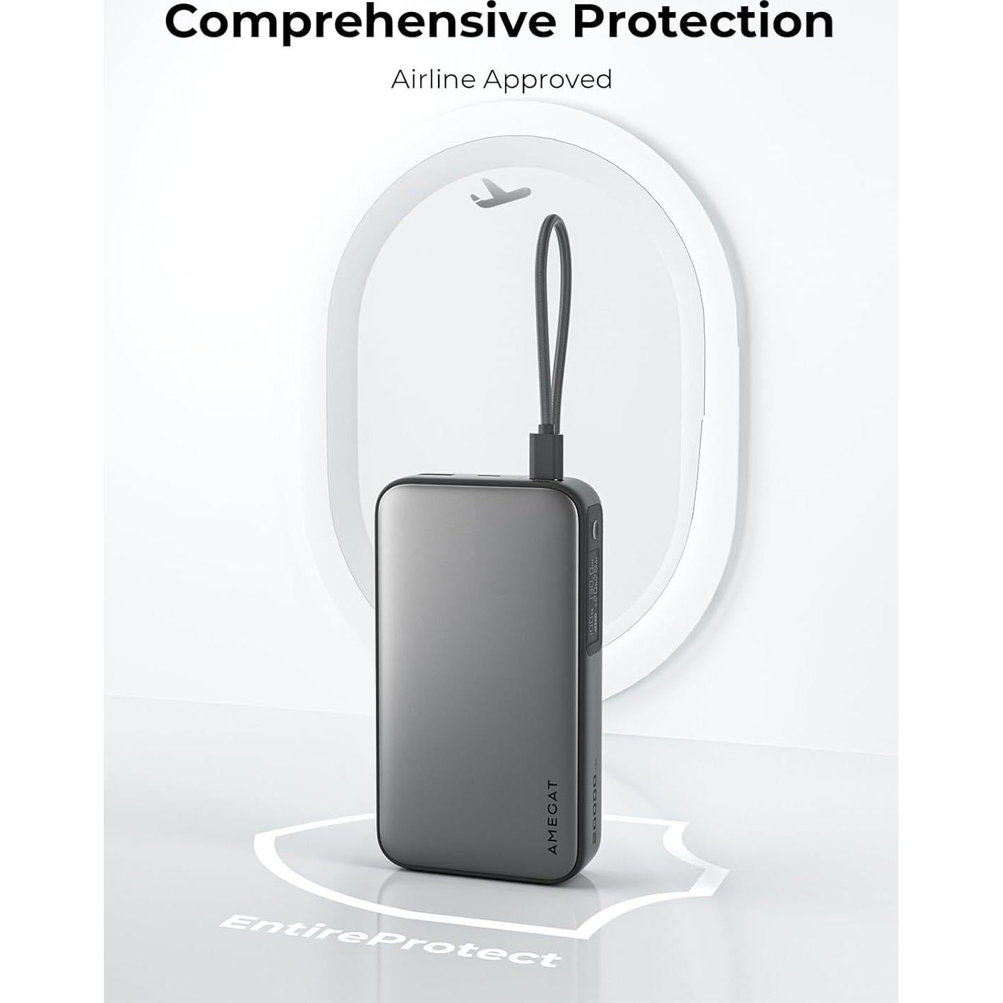 Cargador Portátil AMEGAT 20000mAh 100W Carga Rápida USB-C