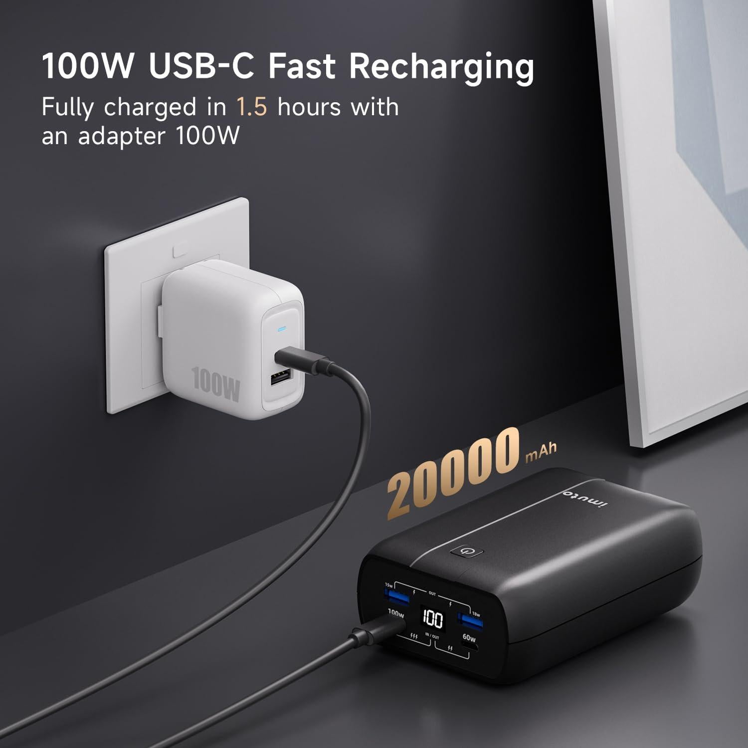 Banco de Energía Portátil imuto 100W 20000mAh USB-C PD3.0