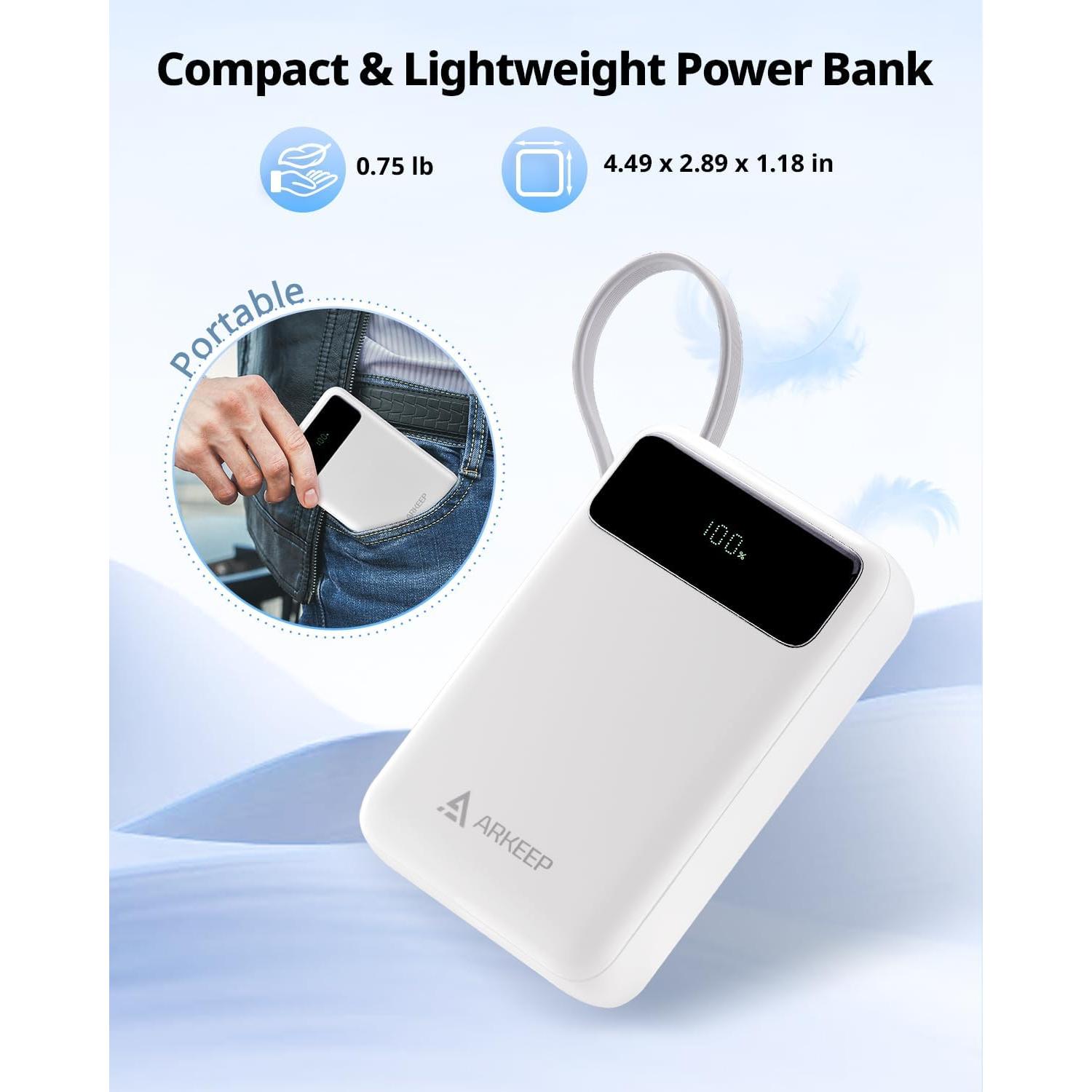 Cargador Portátil Arkeep 20000mAh Carga Rápida 22.5W