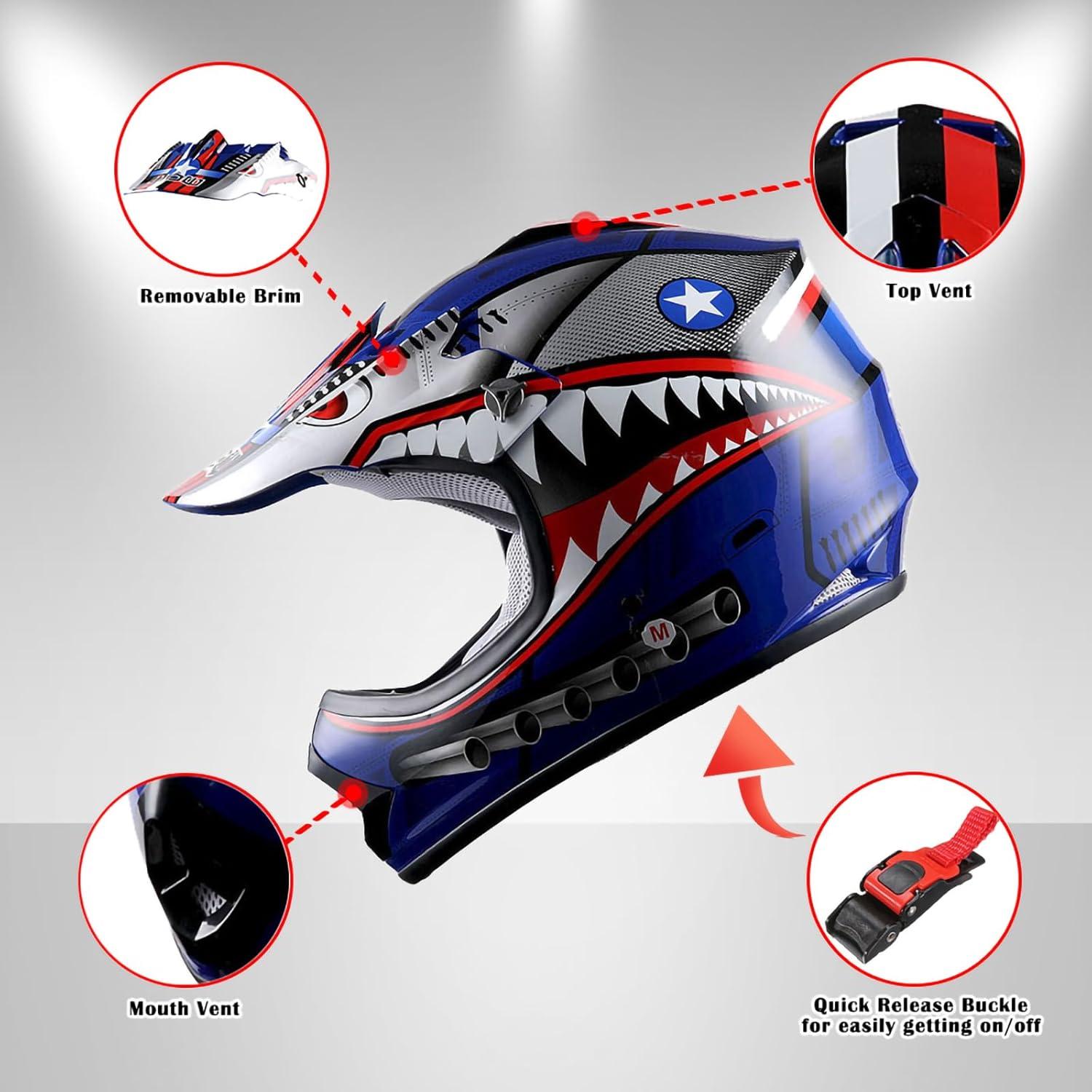Casco Motocross Kids Power Gear HBOY Shark Azul 49-50 CM