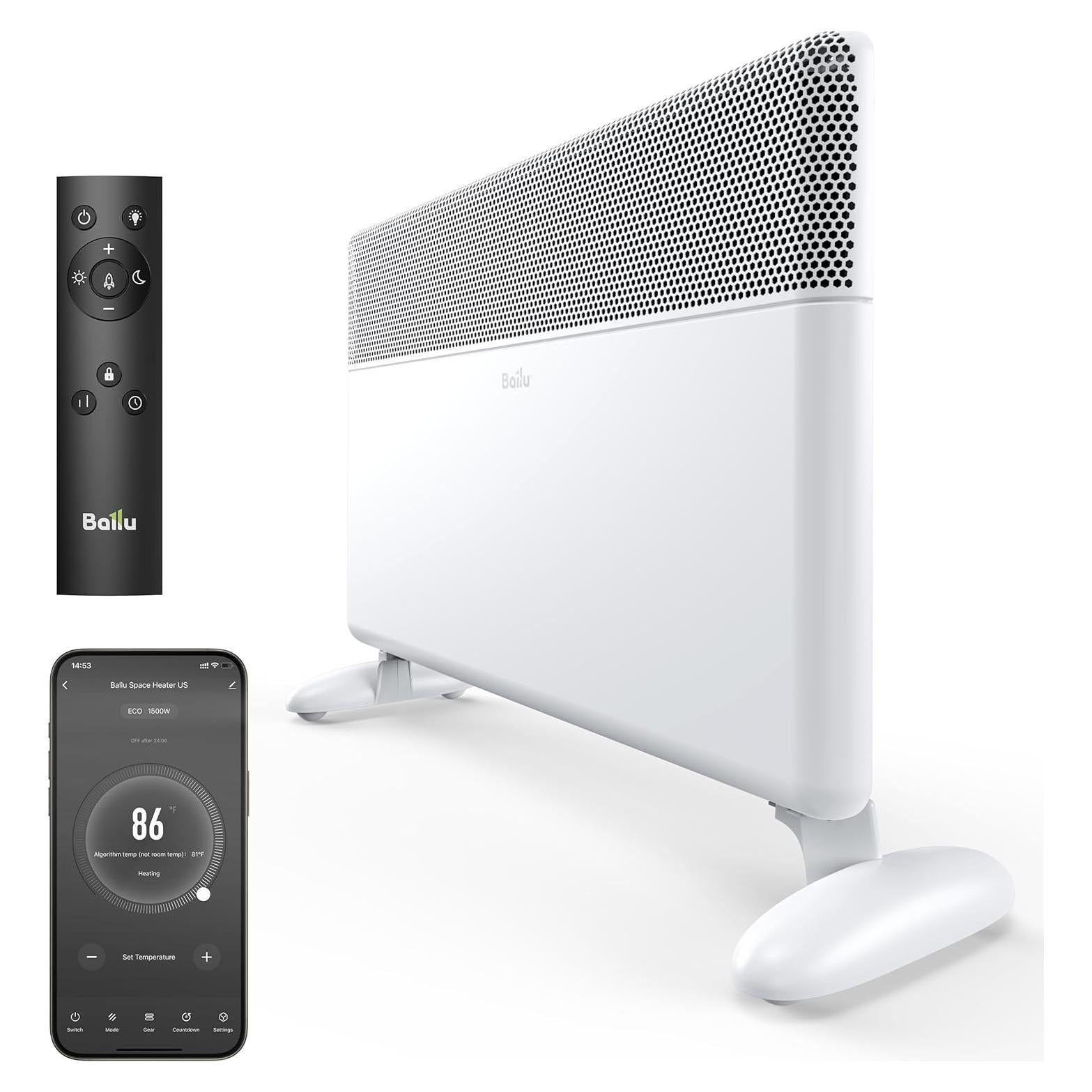 Ballu Convection Panel Space Heater,1500W Whole Room Heater for Indoor Use Large Room with Program Thermostat,Wifi App,Remote,Portable Standing Wall Mount Electric Space Heater Indoor,Work with Alexa